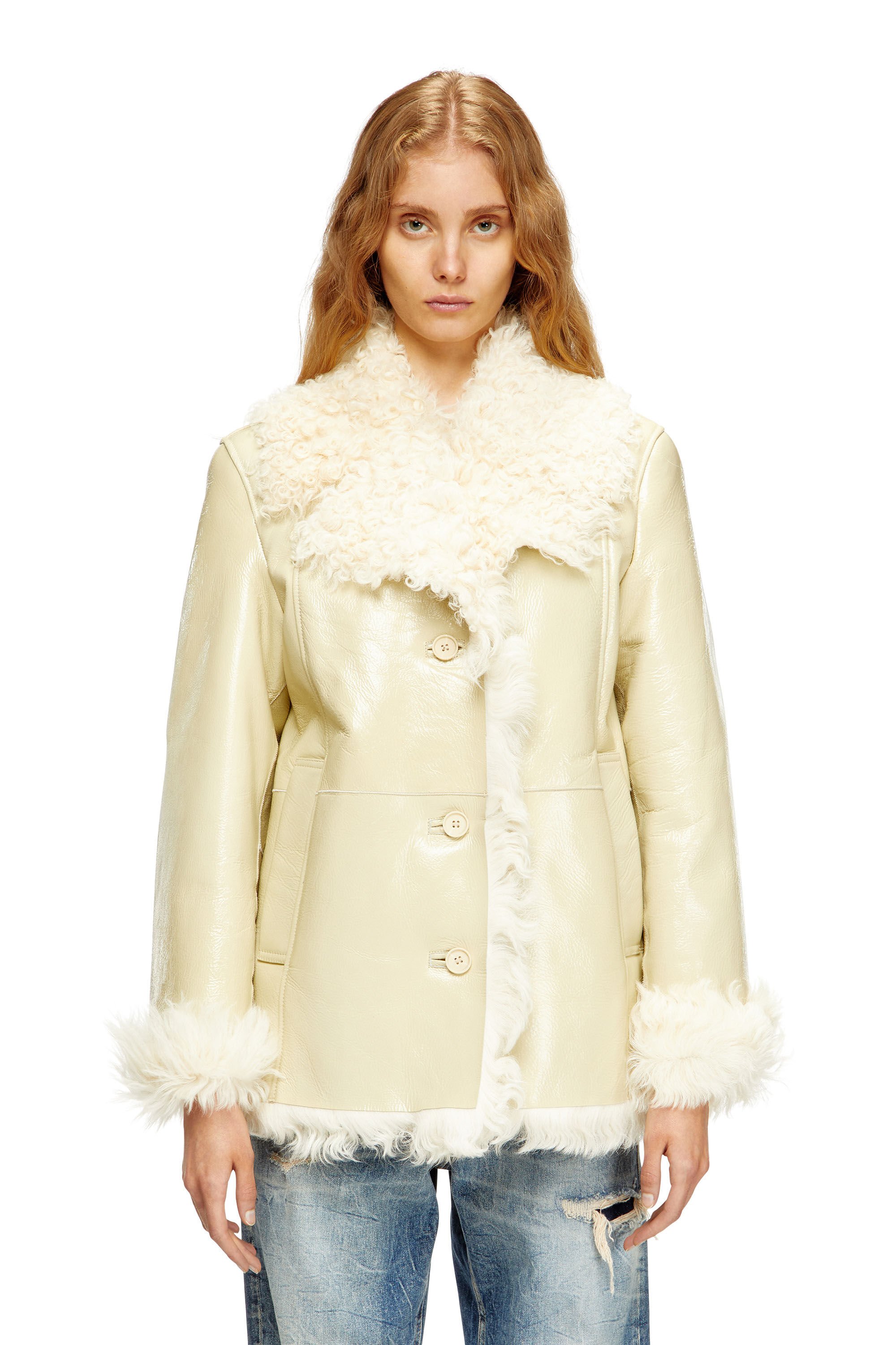 Diesel - L-ACONIC, Chaqueta de charol y piel de oveja Mujer in Beige - 3