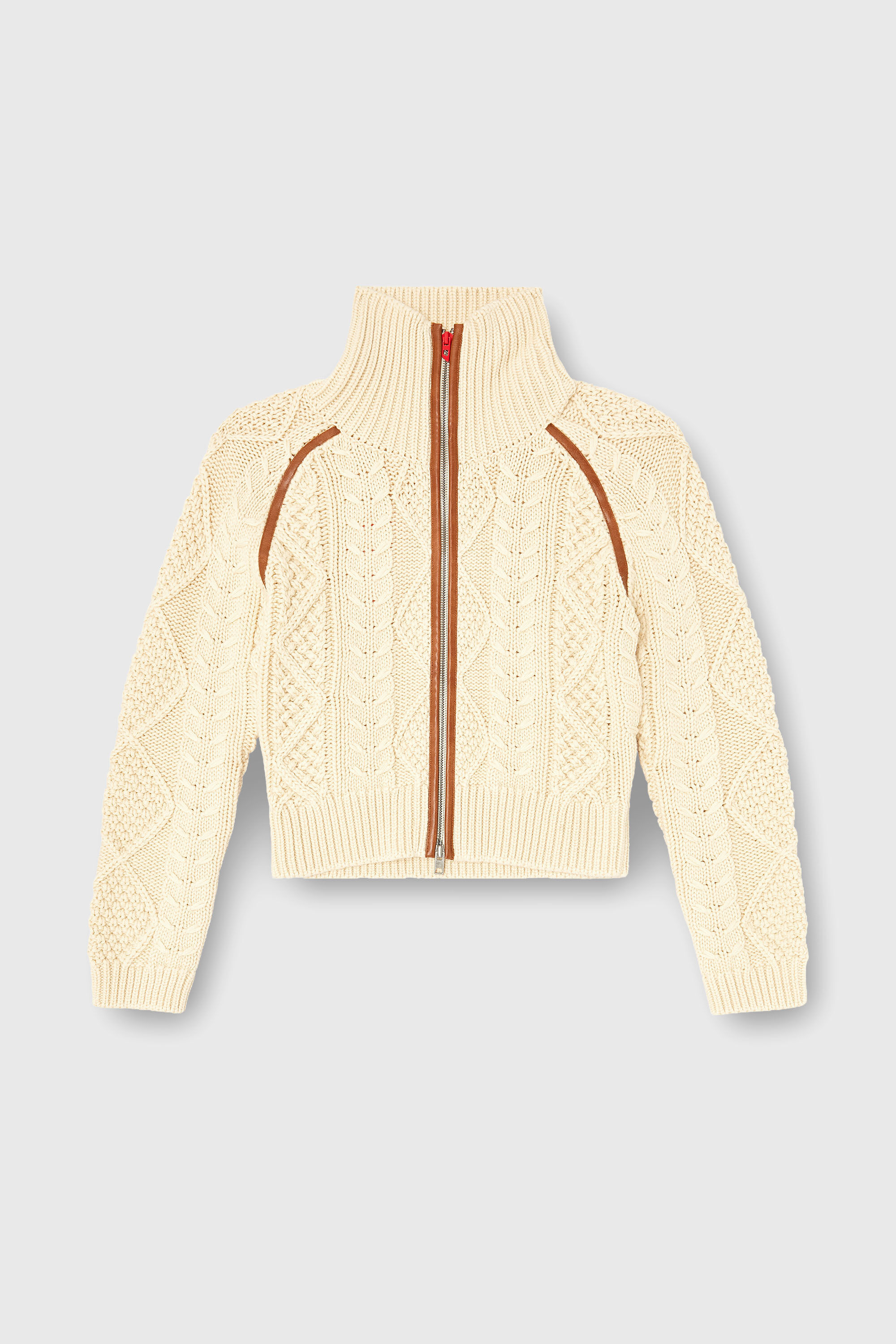 Diesel - M-INTELLE, C&aacute;rdigan de punto trenzado con bandas en contraste Mujer in Beige - 2