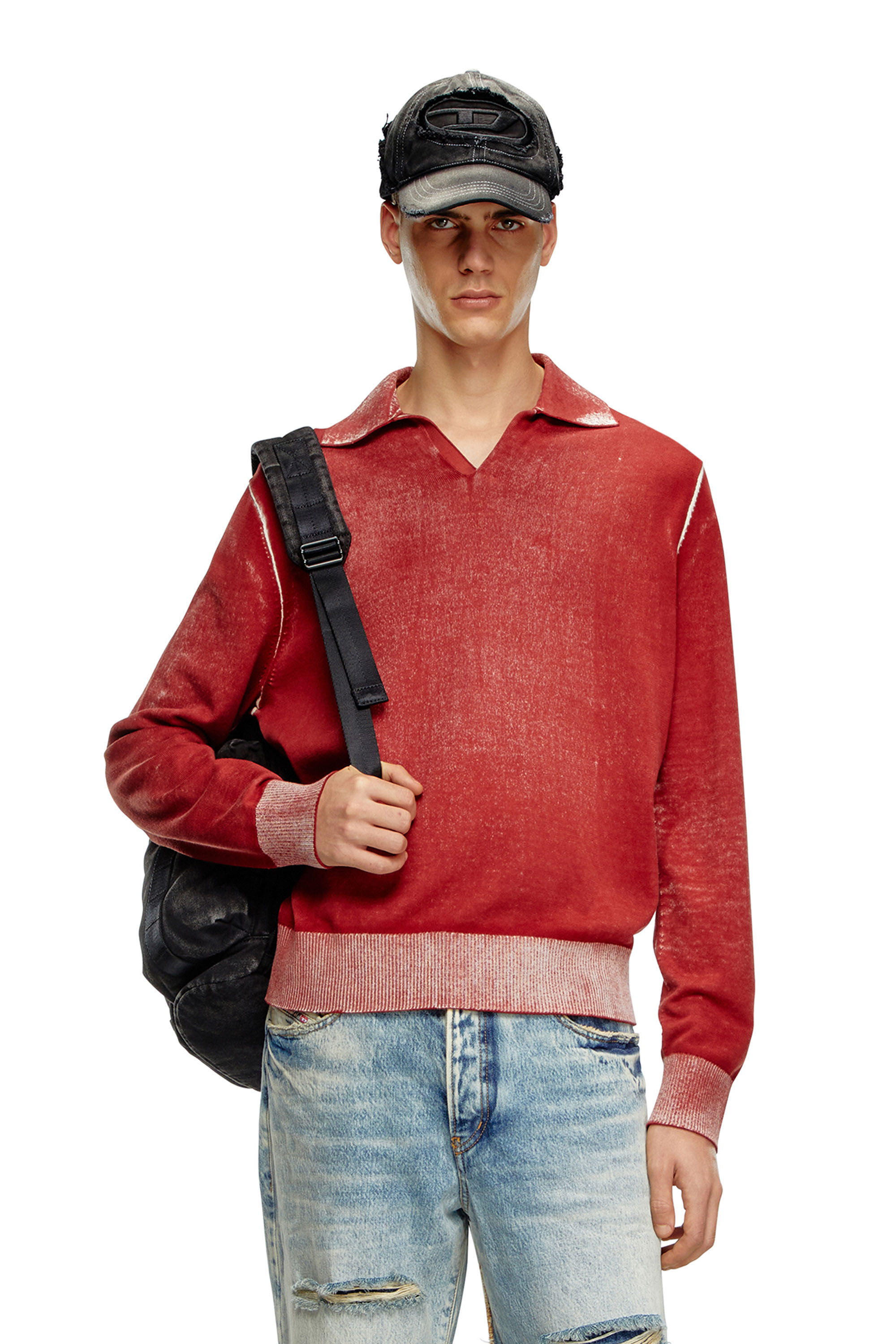 Diesel - K-LORENZO, Hombre Jersey con cuello polo con estampado invertido in Rojo - Image 3