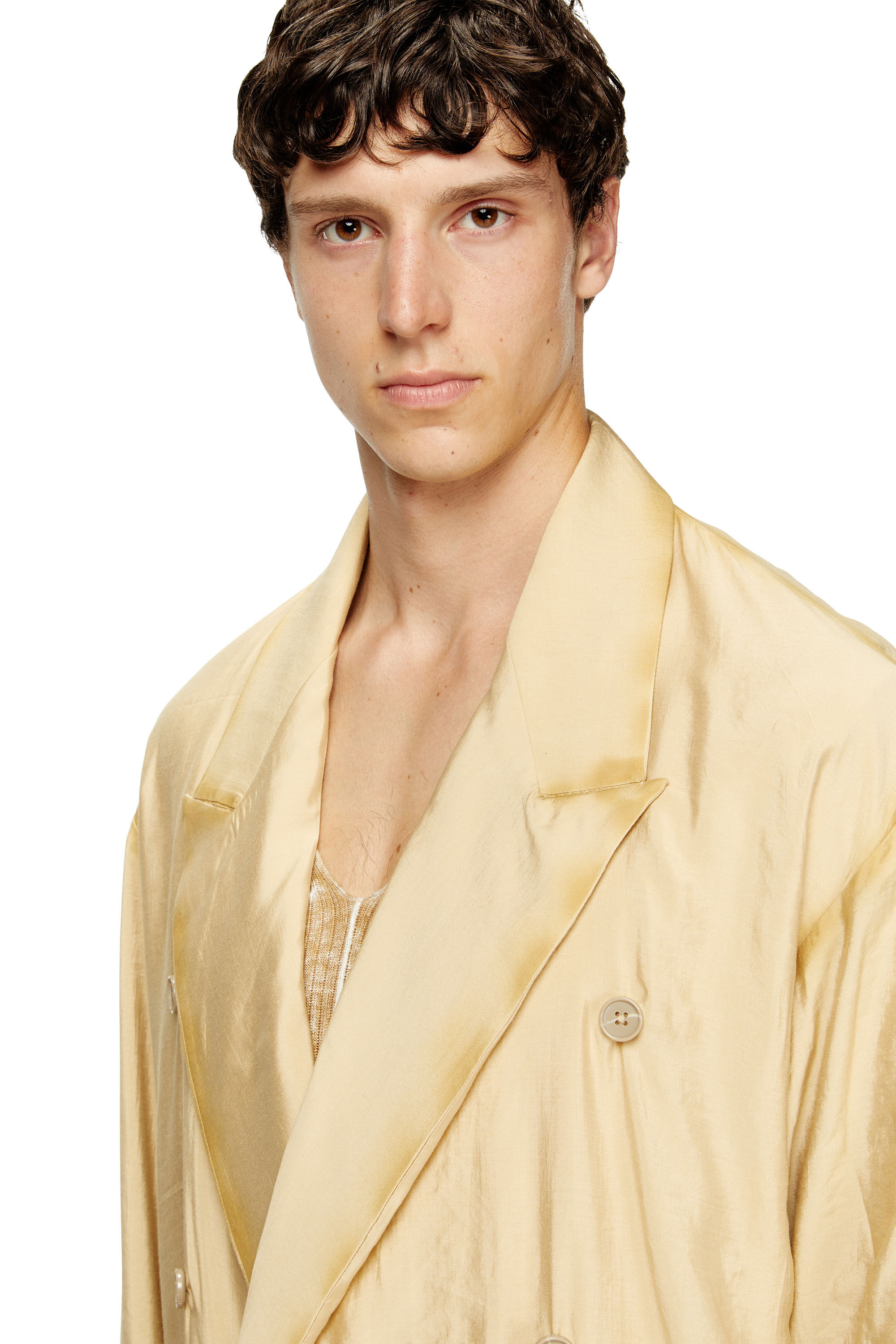 Diesel - J-KEYSERY, Blazer de doble botonadura en tejido arrugado Hombre in Beige - 4