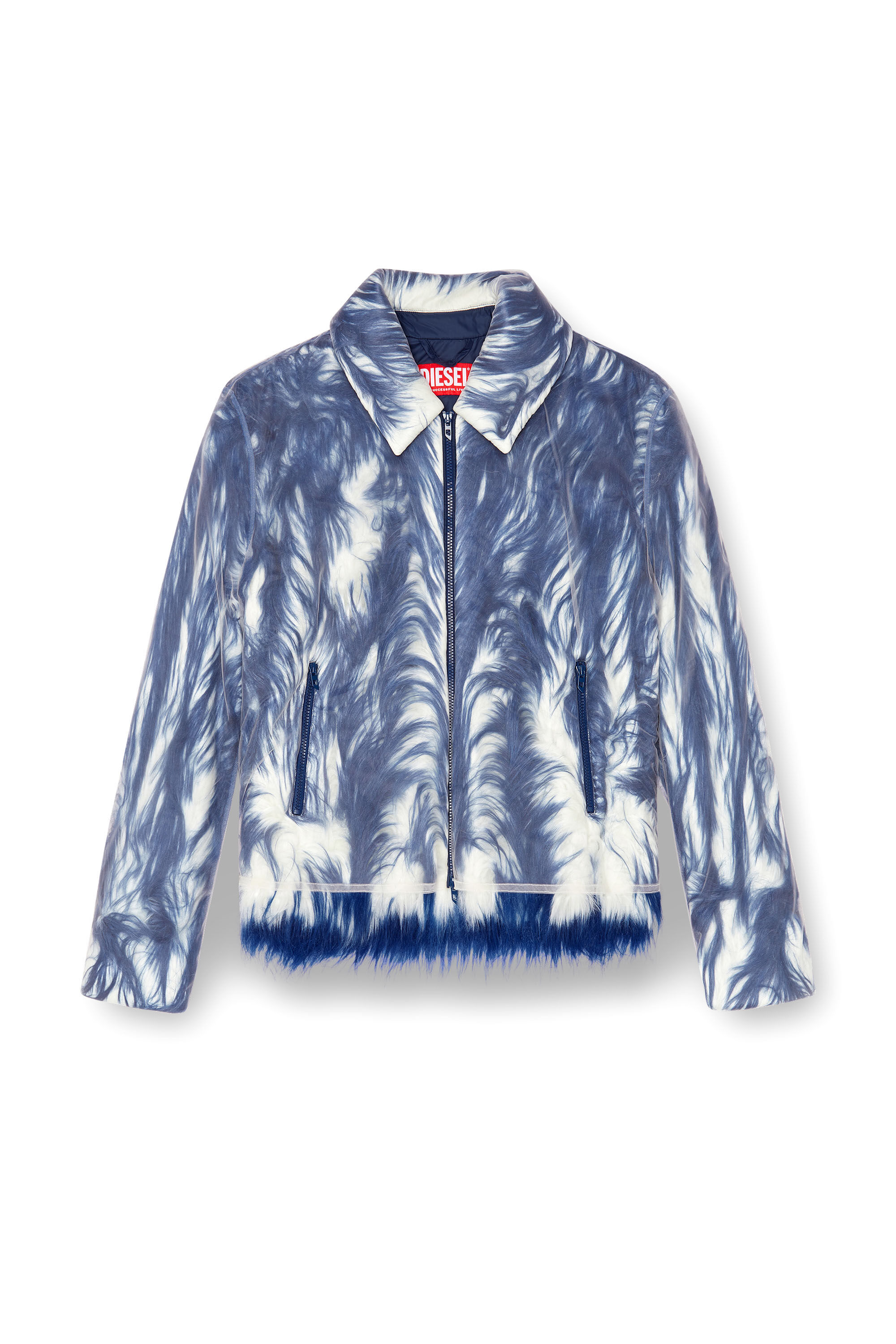 Diesel - W-WOUFY, Chaqueta mullida con superposición de tul transparente Hombre in Azul marino - 2