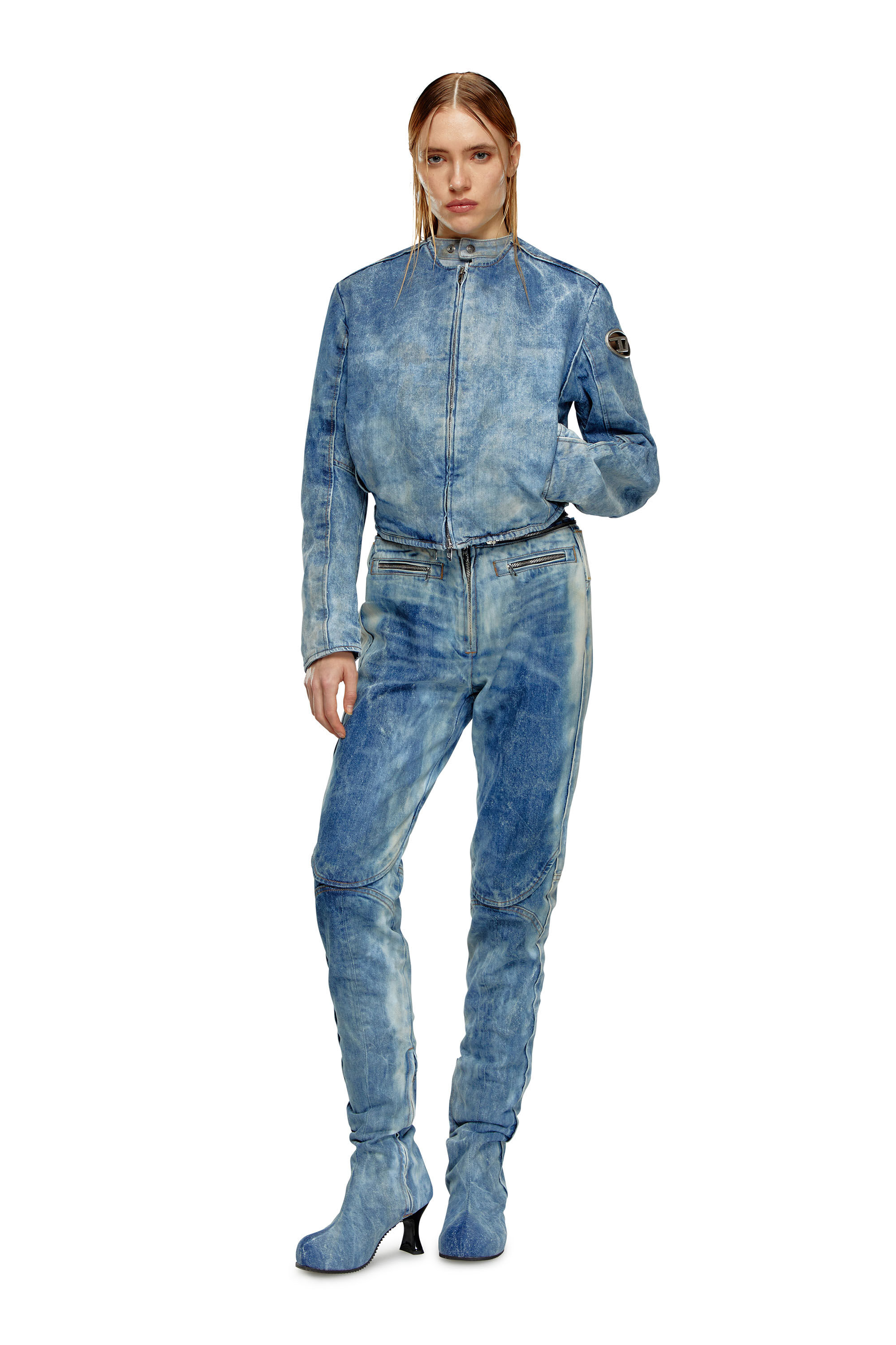 Diesel - DE-CALUR-FSE, Chaqueta de denim con detalles biker de cremallera Mujer in Azul marino - 1