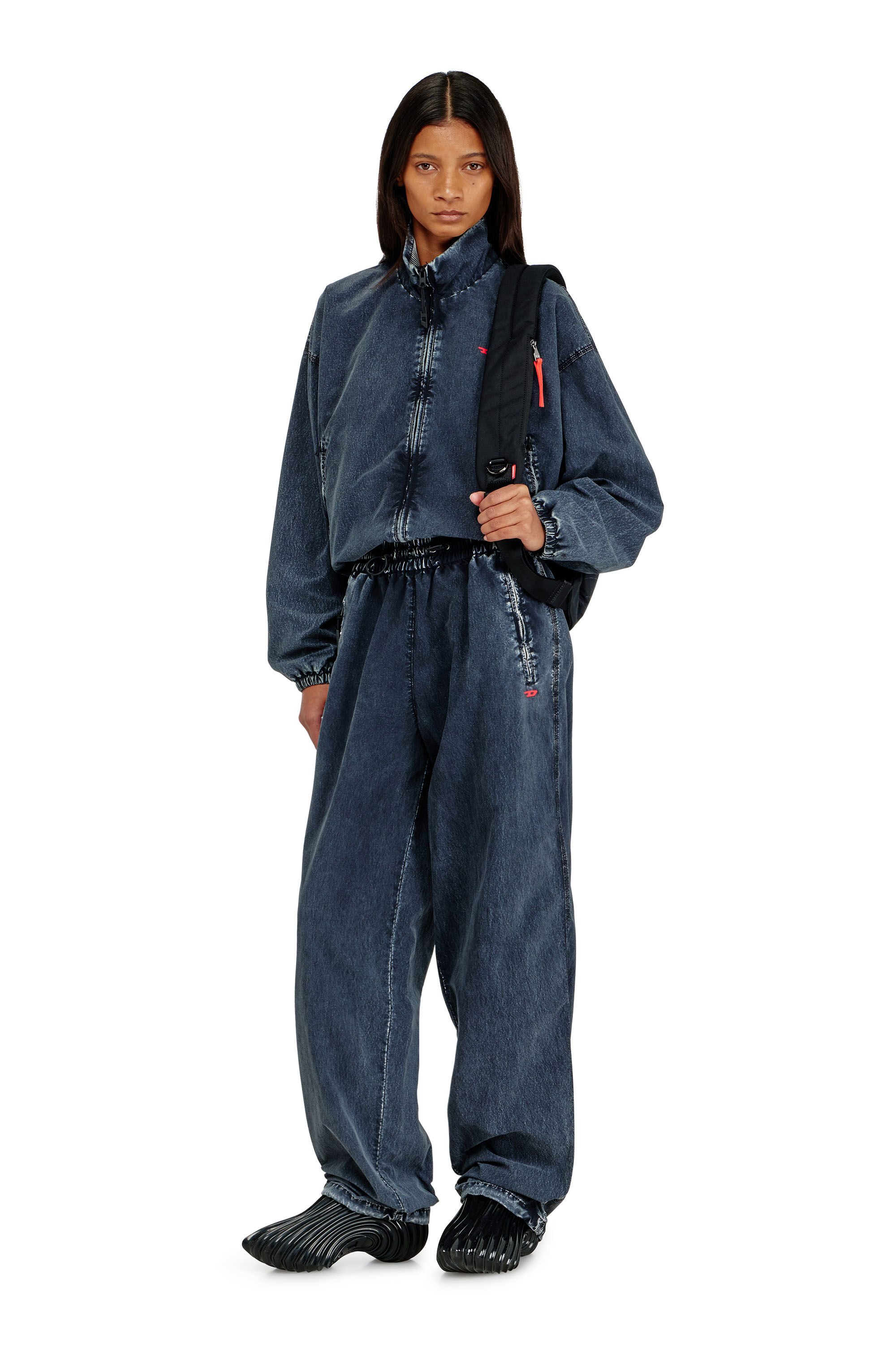 Diesel - P-APYRI, Acid-wash track pants en nylon taslan Mujer in Azul marino - 1