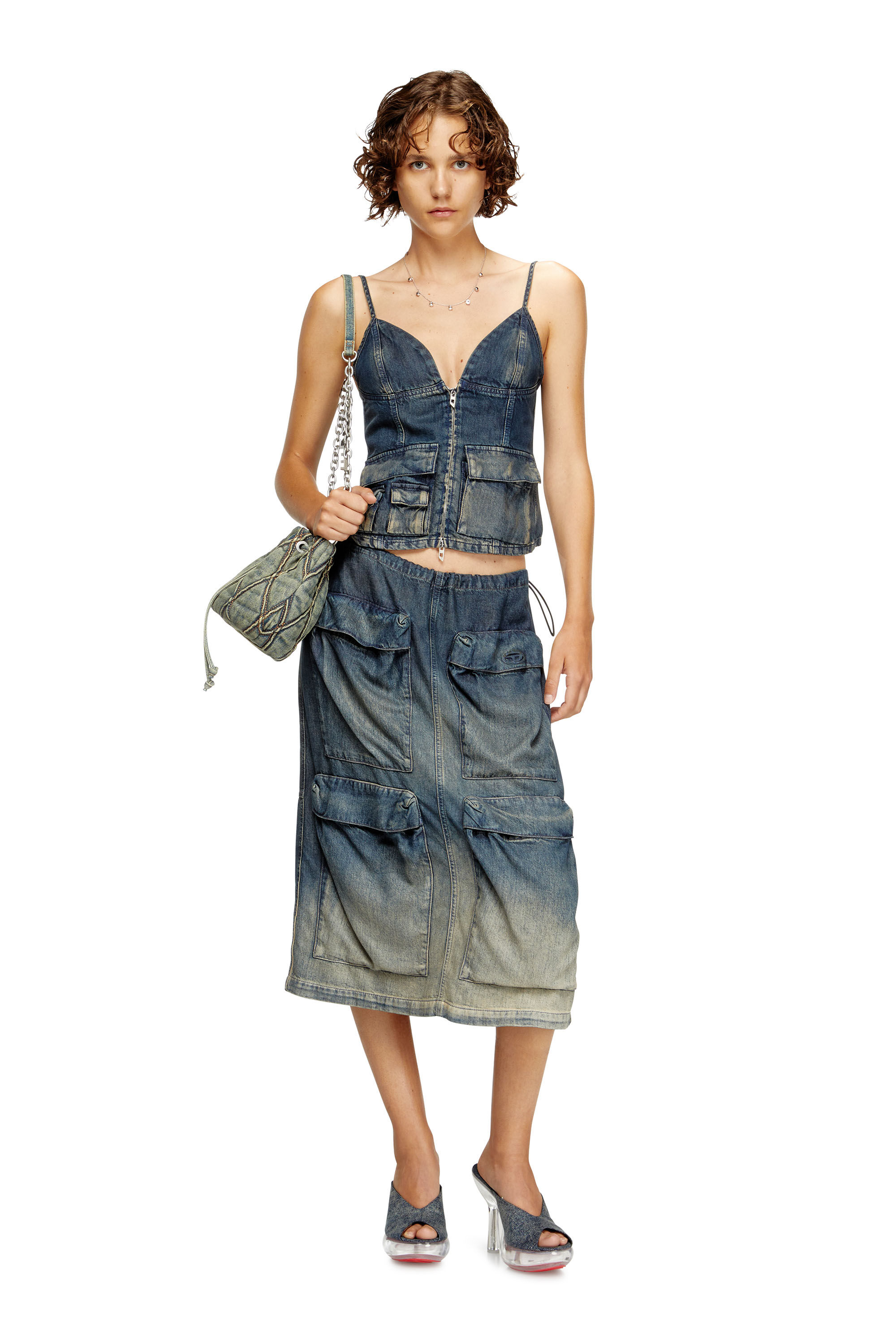 Diesel - DE-MELLIS-S, Top en denim fluido degradado Mujer in Azul marino - 1