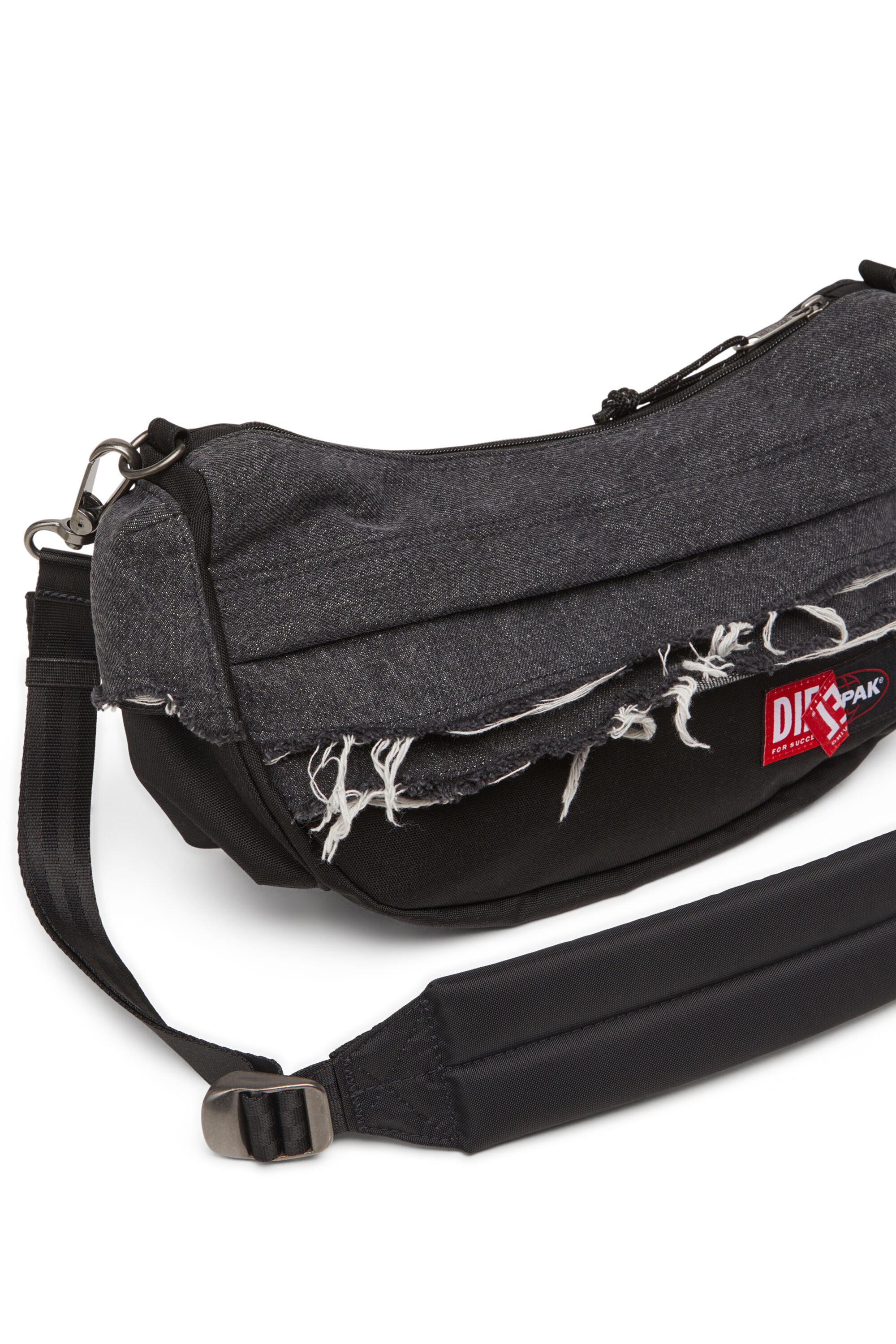 Diesel - DIESEL SHOULDER BAG, Bolso de hombro en denim destruido y CORDURA® Unisex in Negro - 6