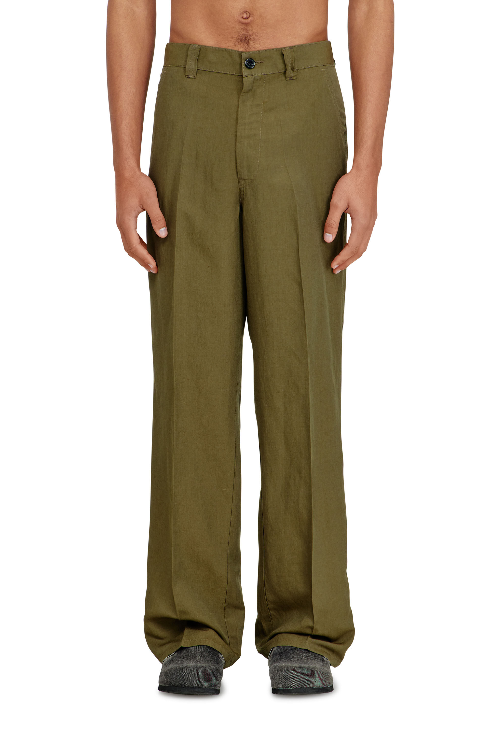 Diesel - P-HANT-CHINO-PGBS, Pantalones de mezcla de lino con pierna ancha Hombre in Verde - 3