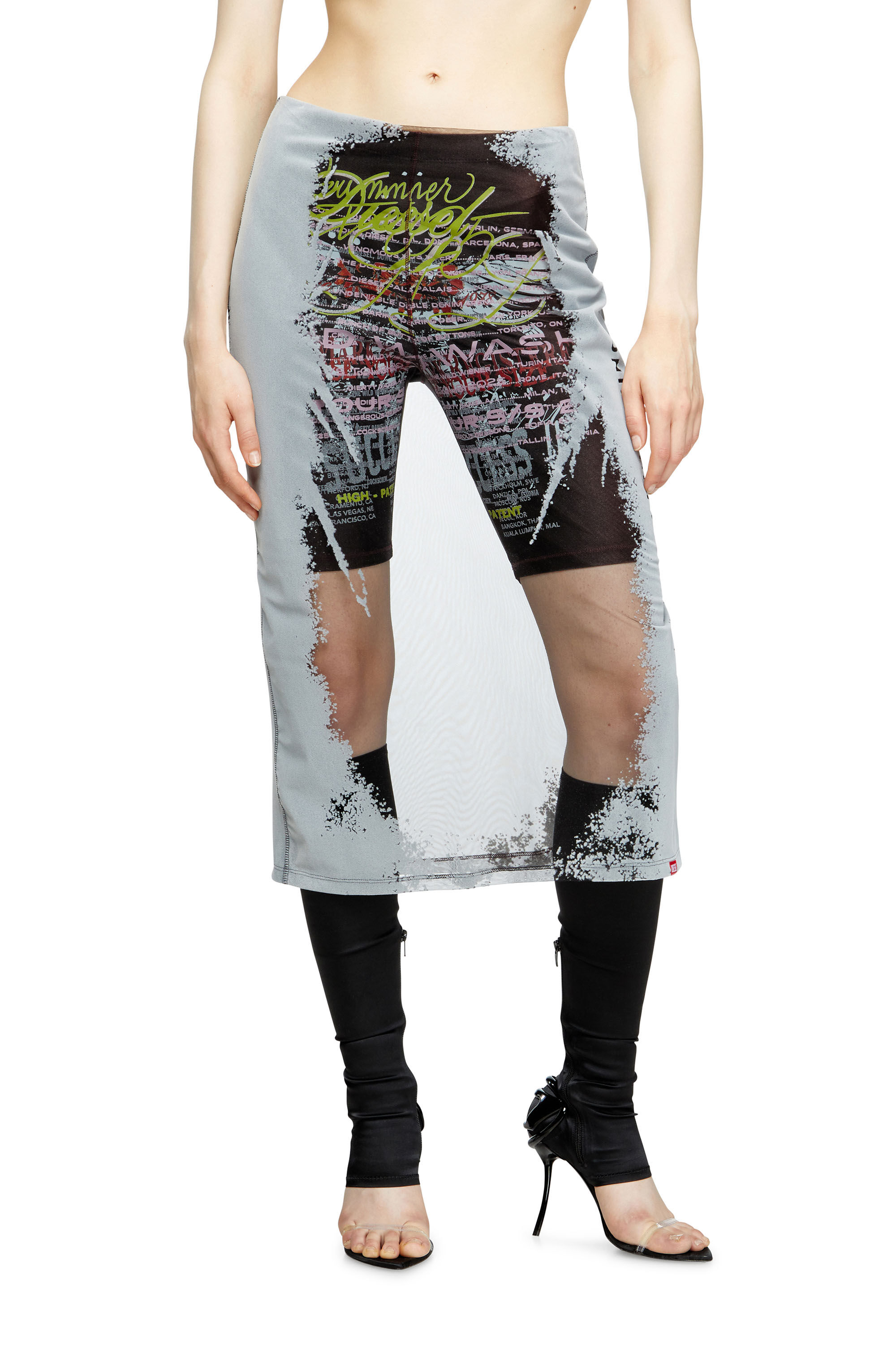 Diesel - O-LYAC, Falda midi con estampado de letras de canciones a capas Mujer in Multicolor - 3