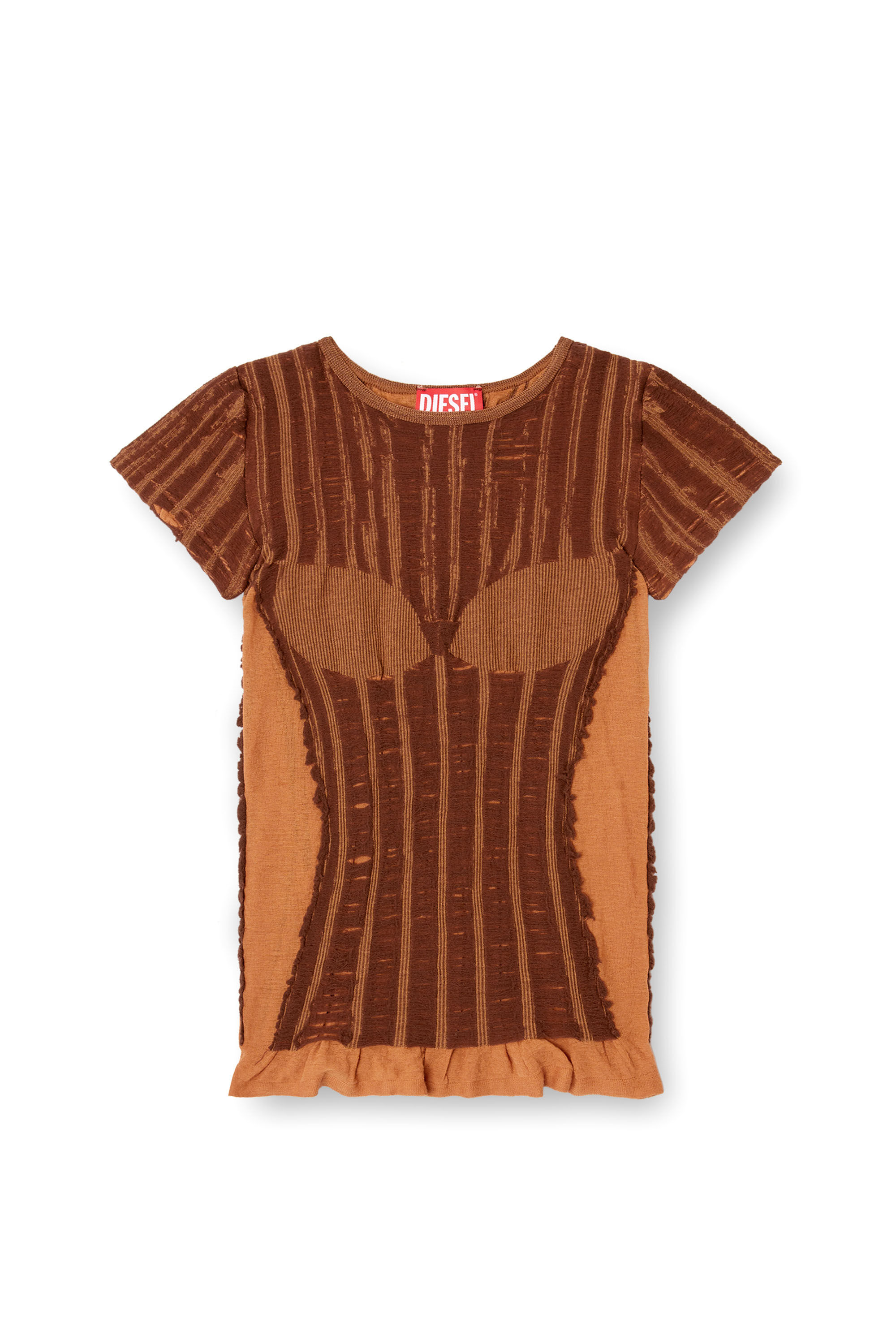 Diesel - M-CALAI-SS, Camiseta sin costuras con ilusión de lencería Mujer in Marrón - 2