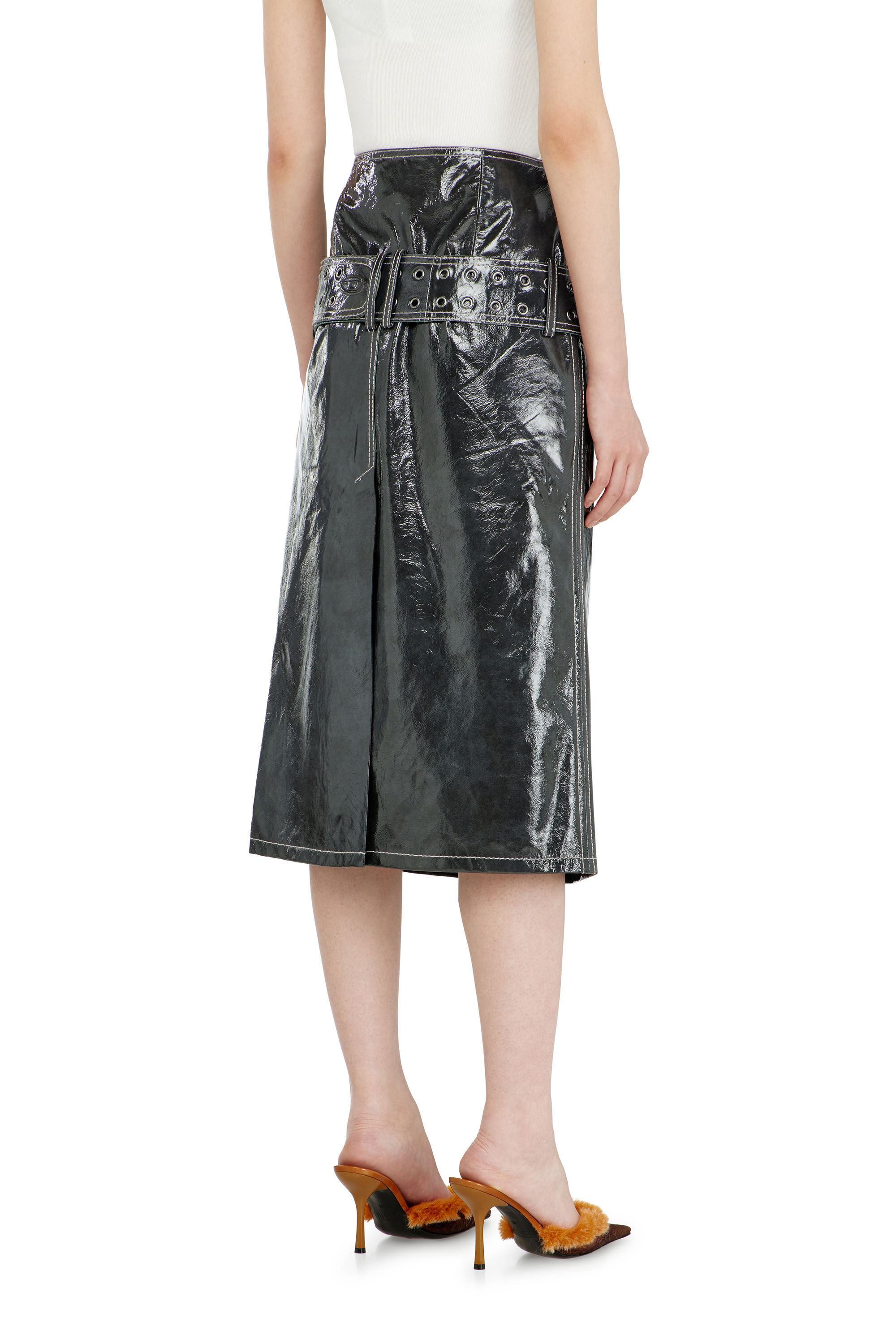 Diesel - L-ASCAR, Falda midi de charol con cintur&oacute;n Mujer in ToBeDefined - 4