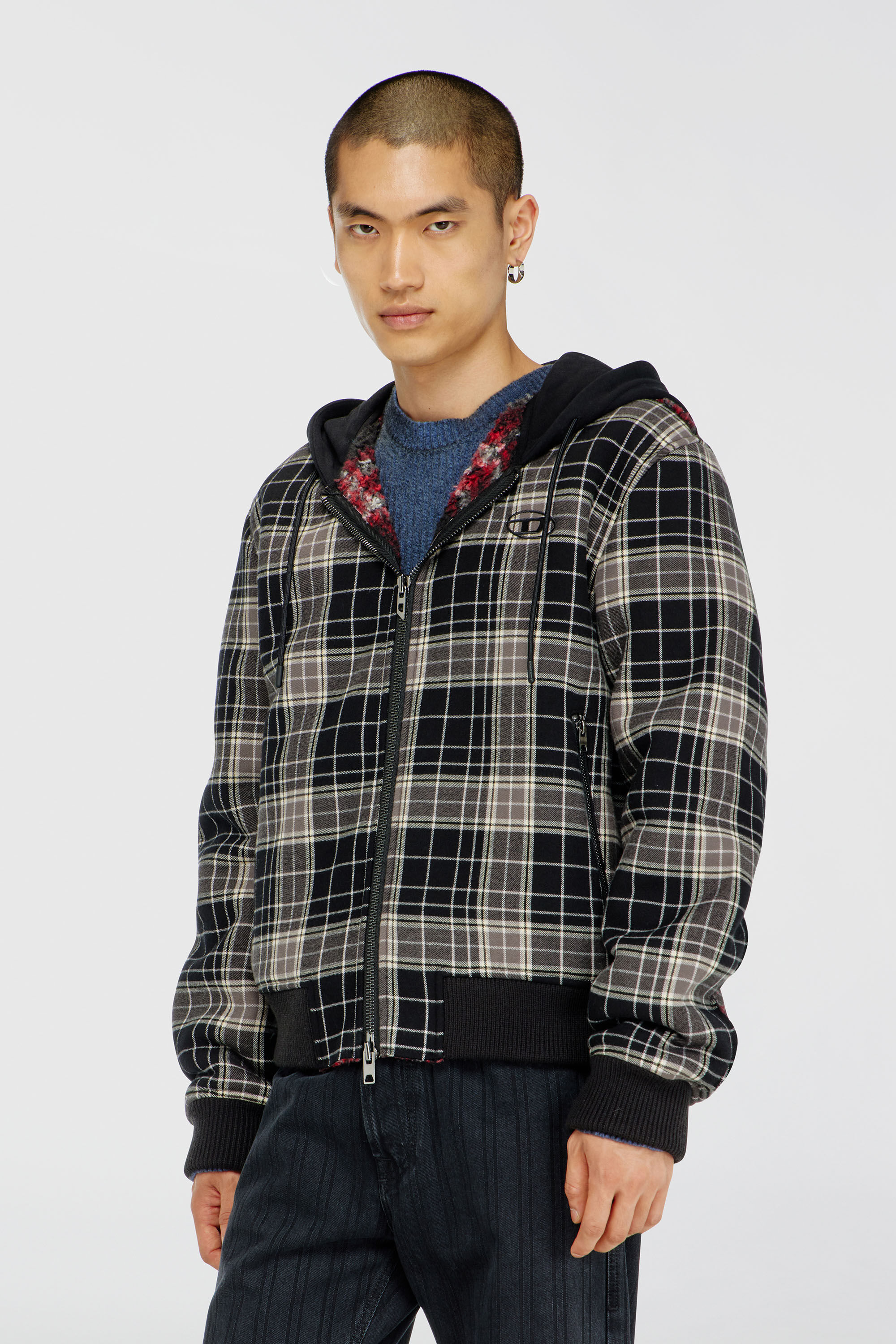 Diesel - W-KUNST, Chaqueta bomber de franela a cuadros con interior teddy Hombre in Multicolor - 3