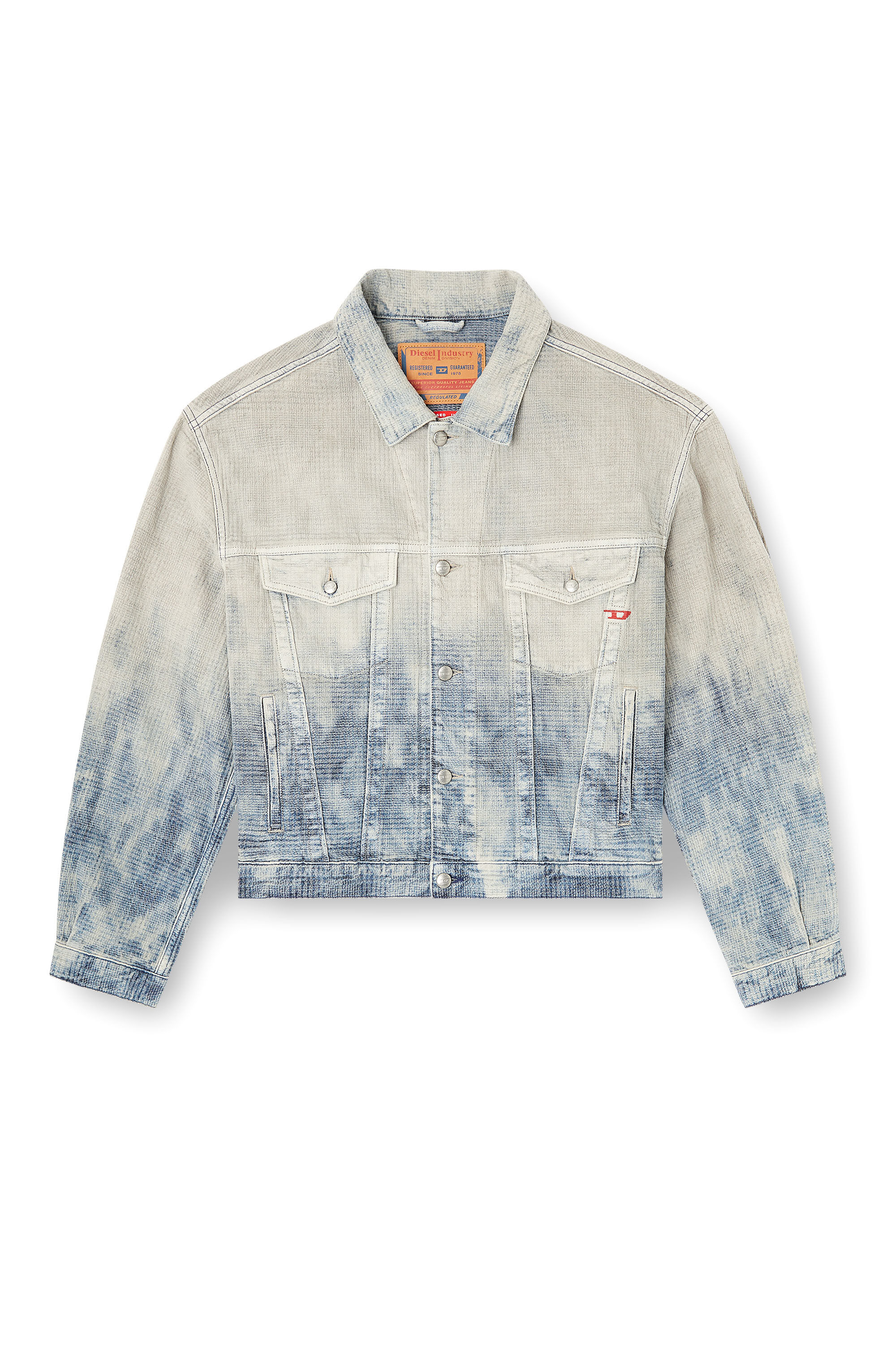 Diesel - D-RANGER, Chaqueta trucker en denim jacquard Príncipe de Gales Unisex in Multicolor - 2
