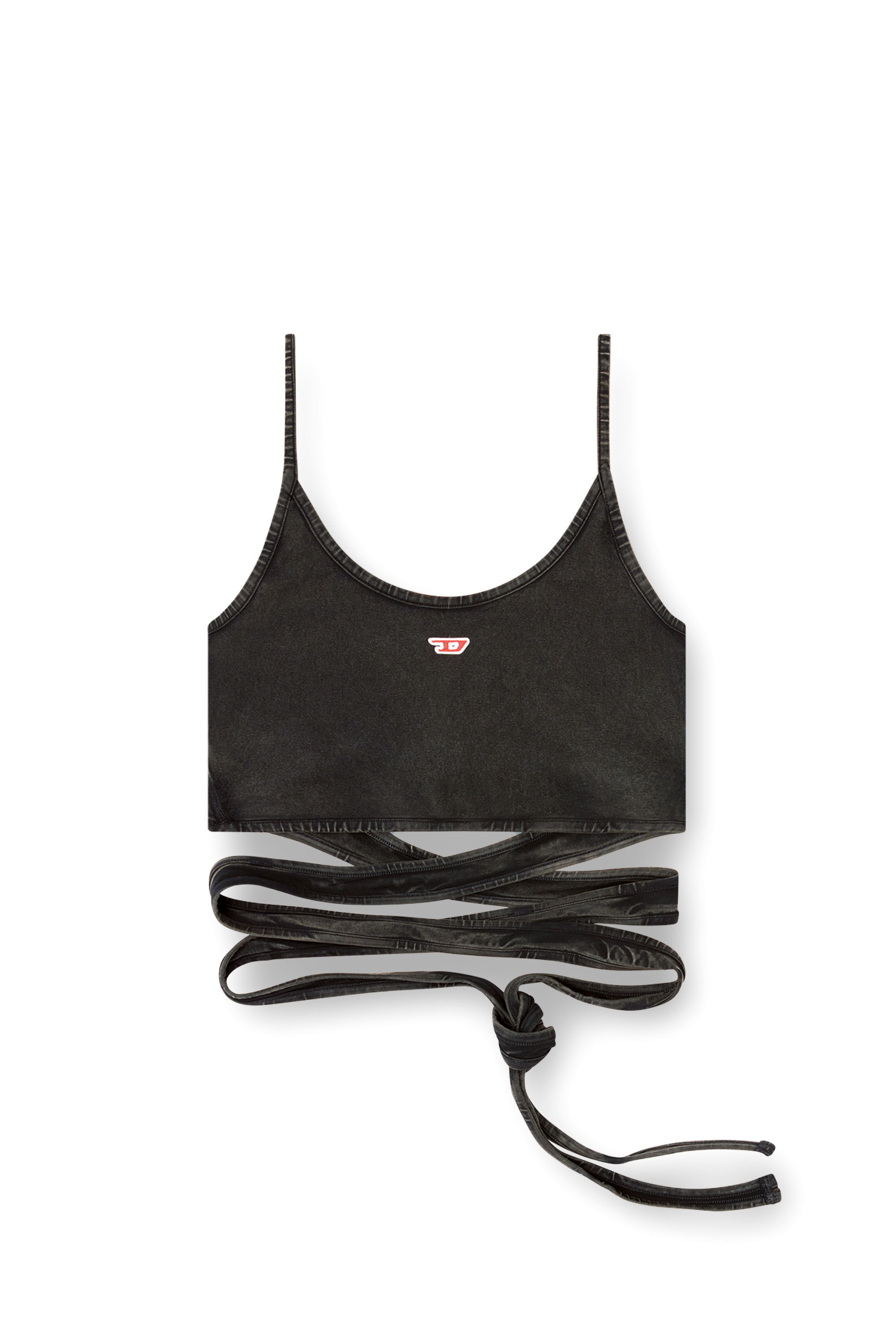 Diesel - T-LEYA-TAIL-R1, Top de aspecto denim con lazos envolventes Mujer in Negro - 2