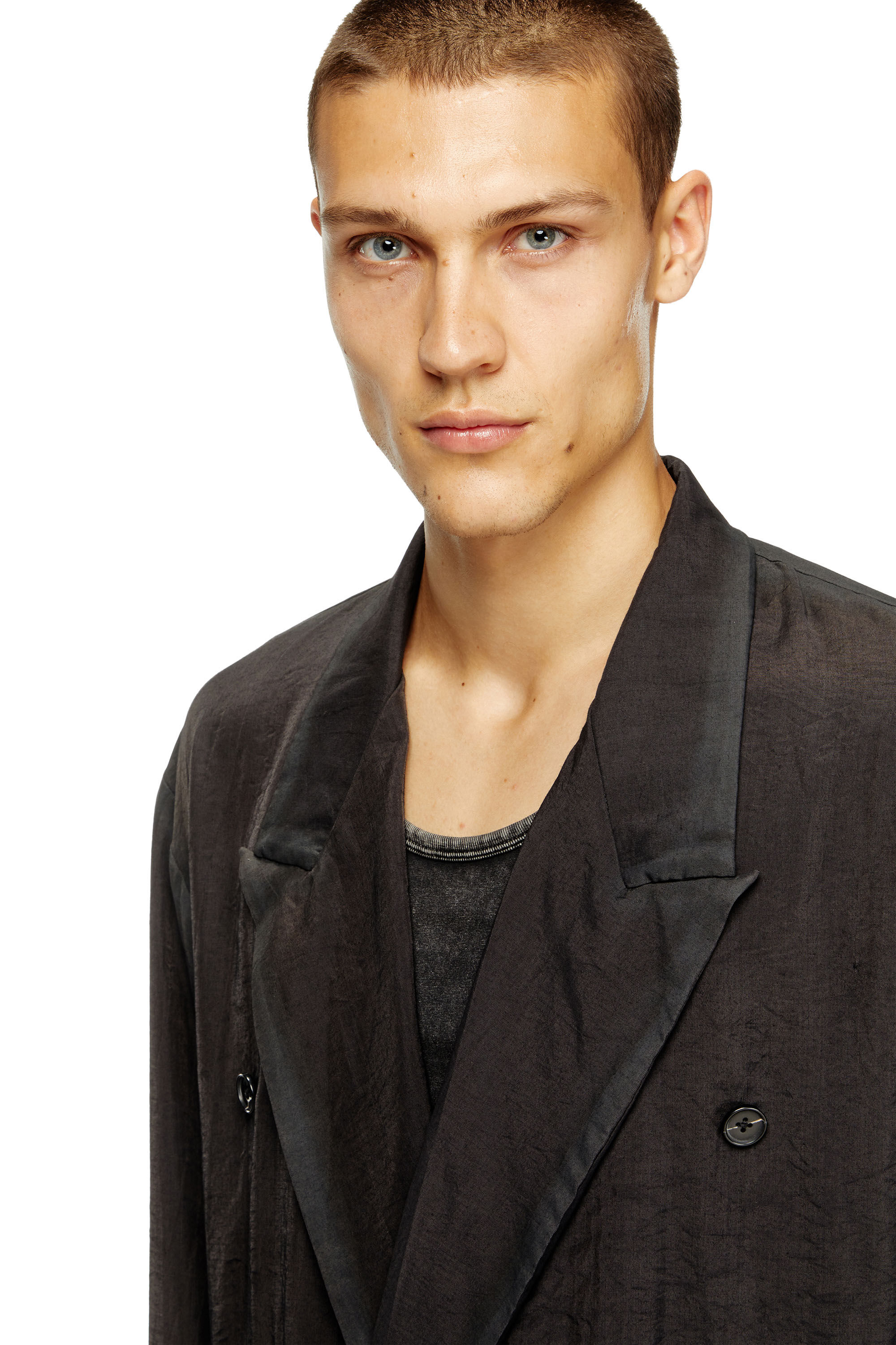 Diesel - J-KEYSERY, Blazer de doble botonadura en tejido arrugado Hombre in Gris - 4