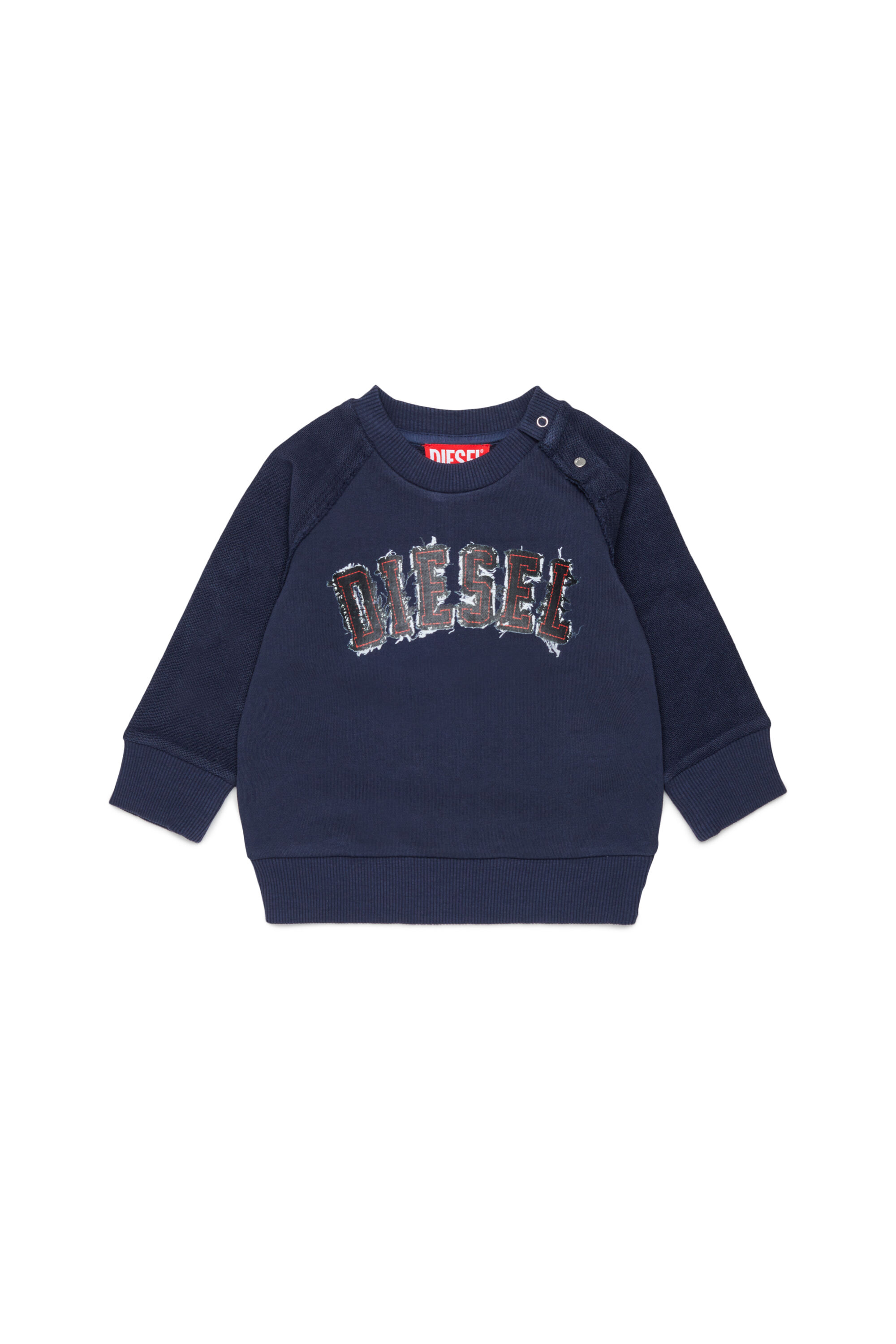 Diesel - SEANSB, Man's Cotton sweatshirt with frayed-effect logo in Dark Blue - 1