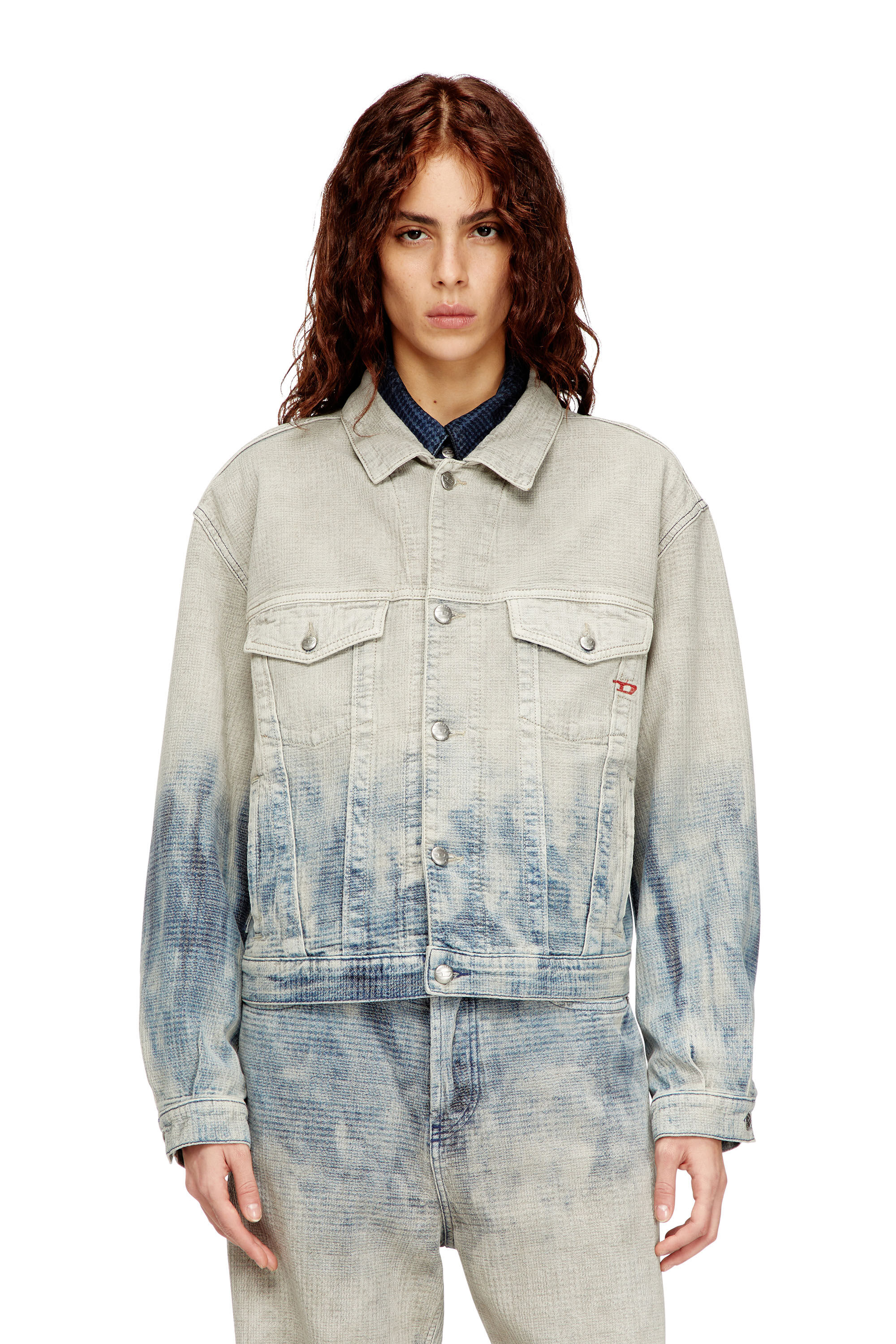Diesel - D-RANGER, Chaqueta trucker en denim jacquard Príncipe de Gales Unisex in Multicolor - 6