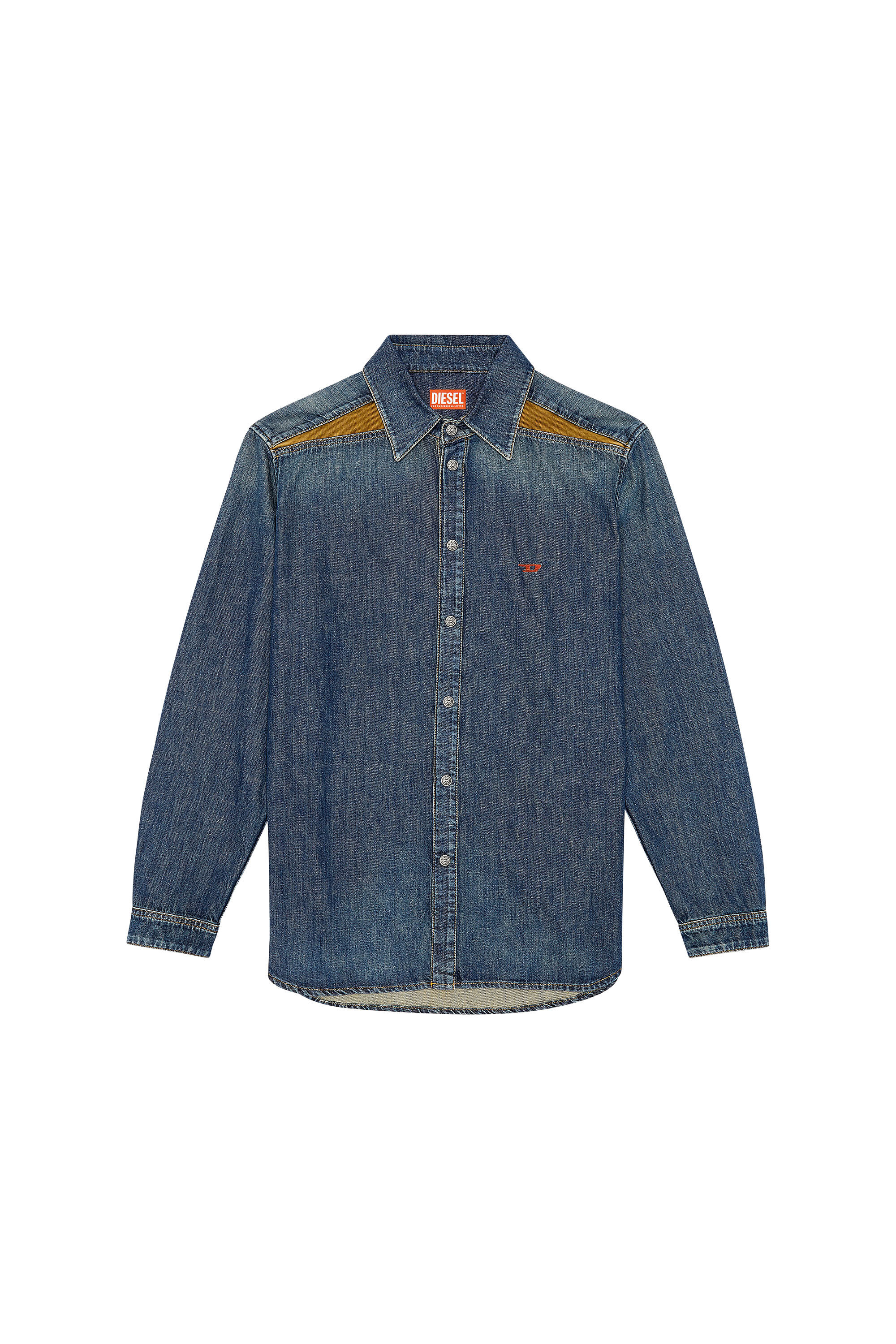 Diesel - D-SIMPLY-RS-D, Camisa de denim con paneles en contraste Hombre in Azul marino - 1