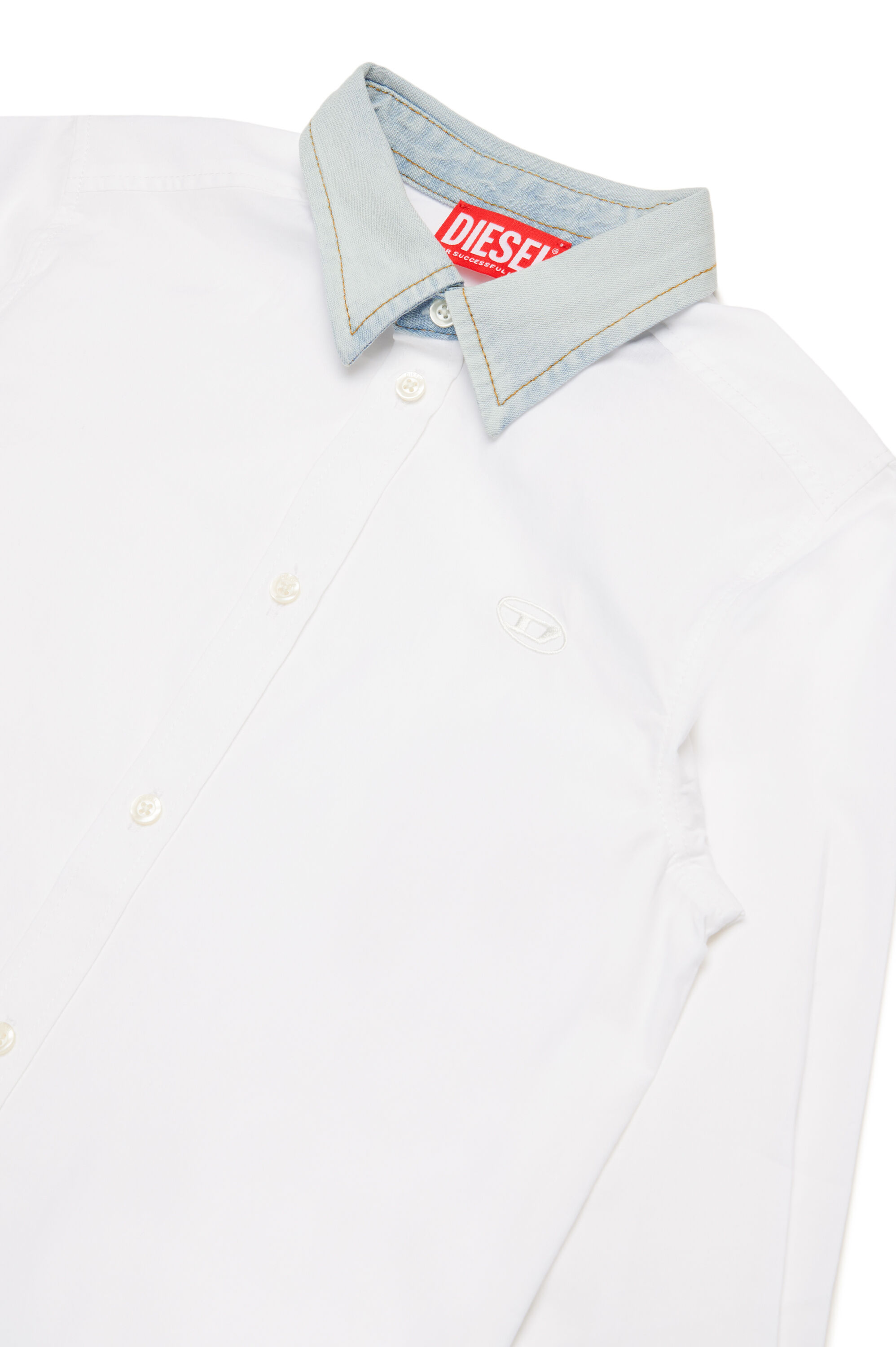 Diesel - CSHOLLS, Man Long-sleeve shirt with denim collar in White - Image 2