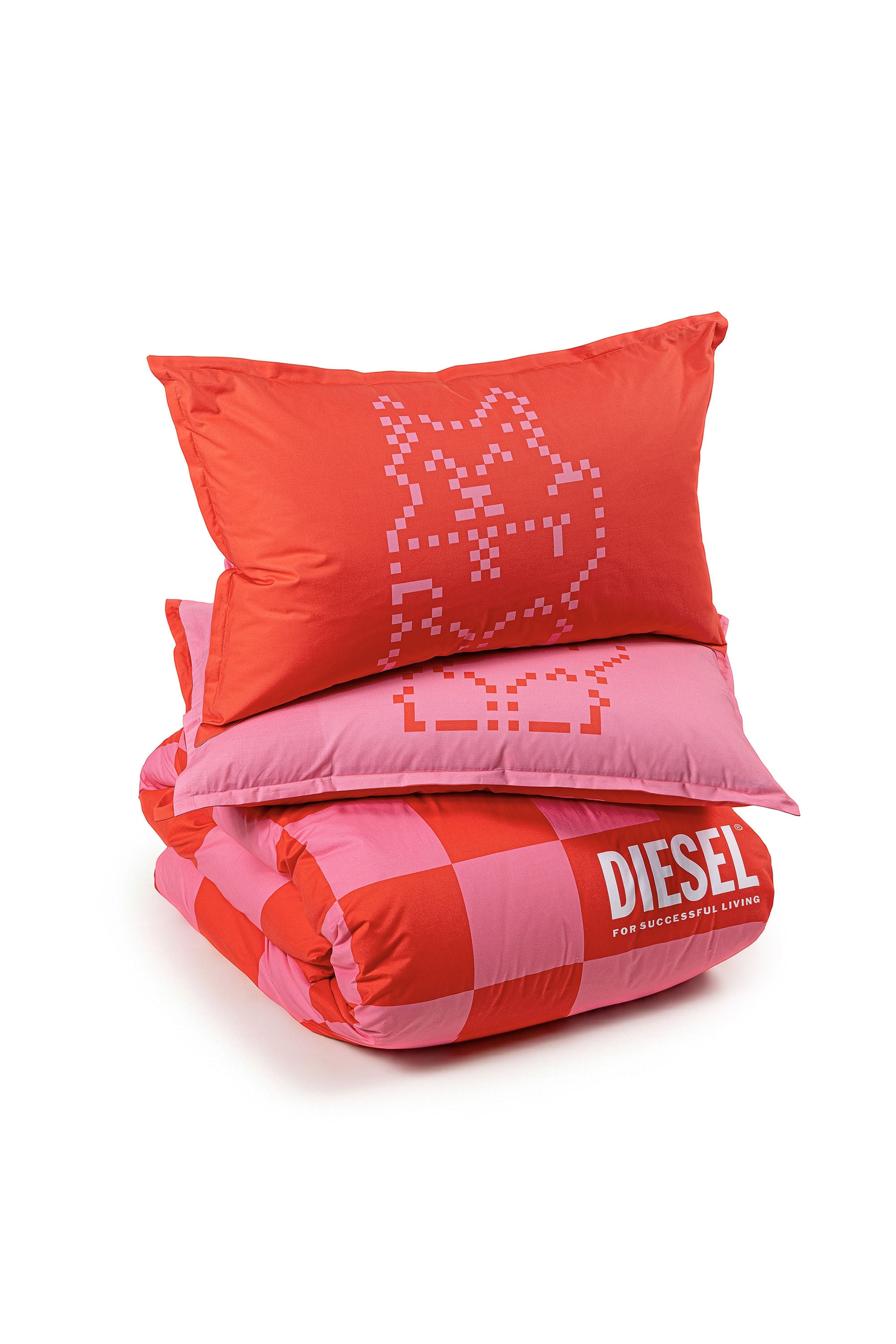 Diesel - 1018118  PIXEL DUCKS PINK/RED PERCALE DU, Juego de funda n&oacute;rdica de percal para cama queen size Unisex in Rojo - 2