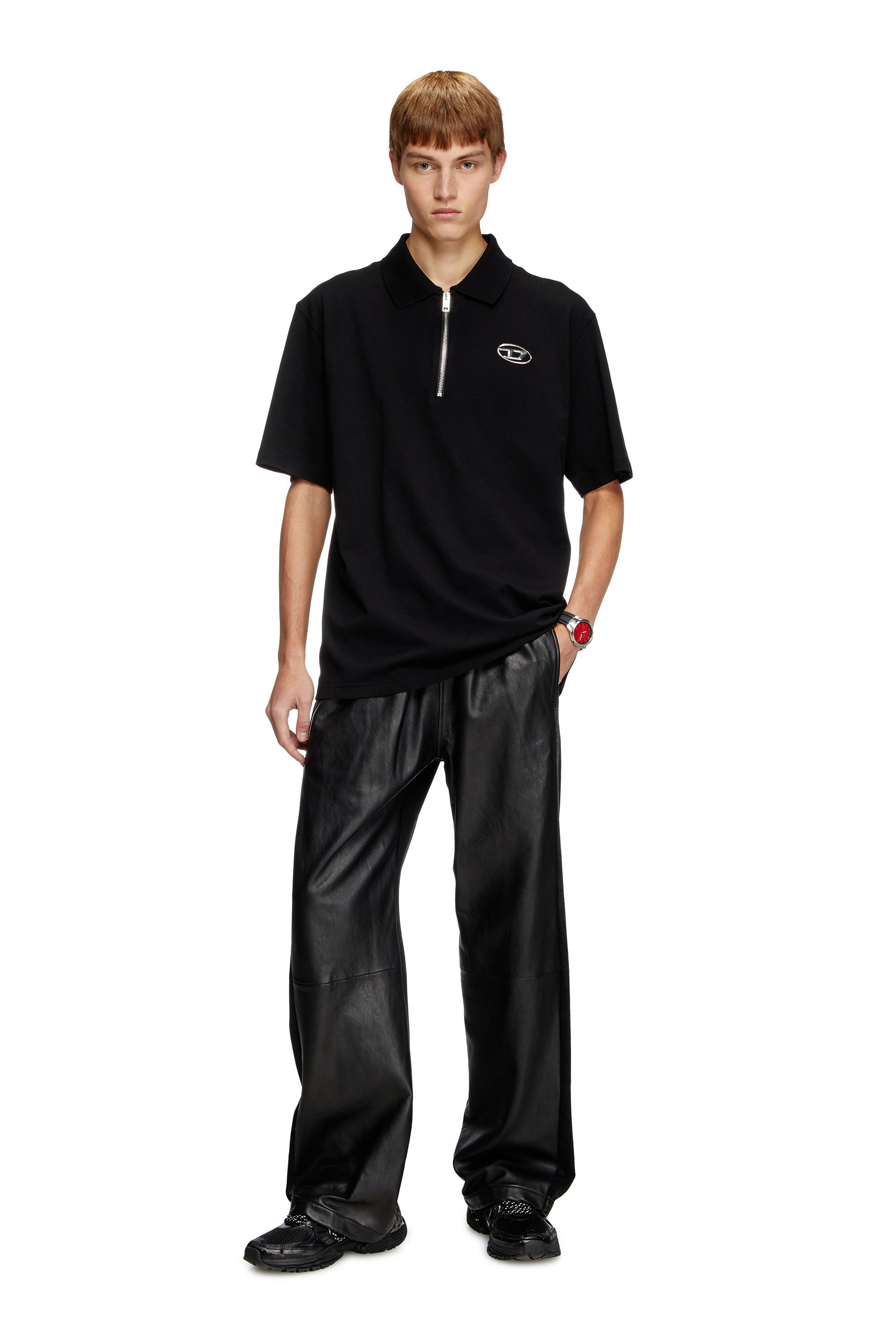 Diesel - T-VOR-OD, Polo con cremallera delantera y logotipo Oval D cortado con láser Hombre in Negro - 1