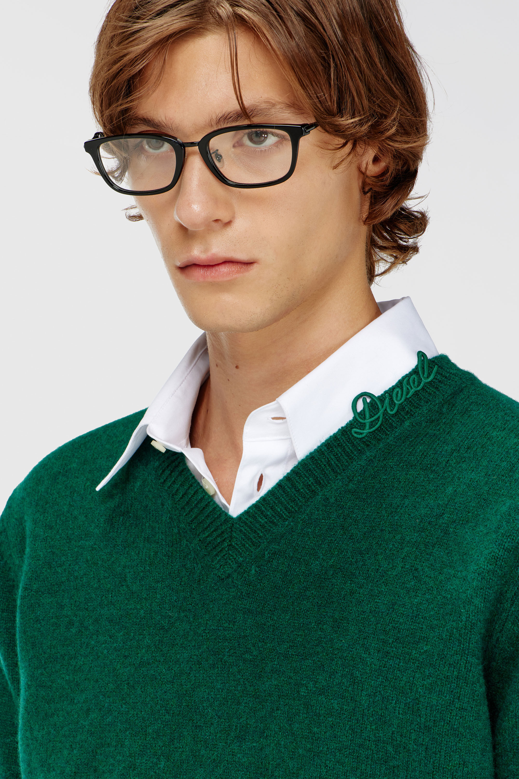 Diesel - K-IMER, Jersey de lana de pico con logo en el cuello Hombre in Verde - 4