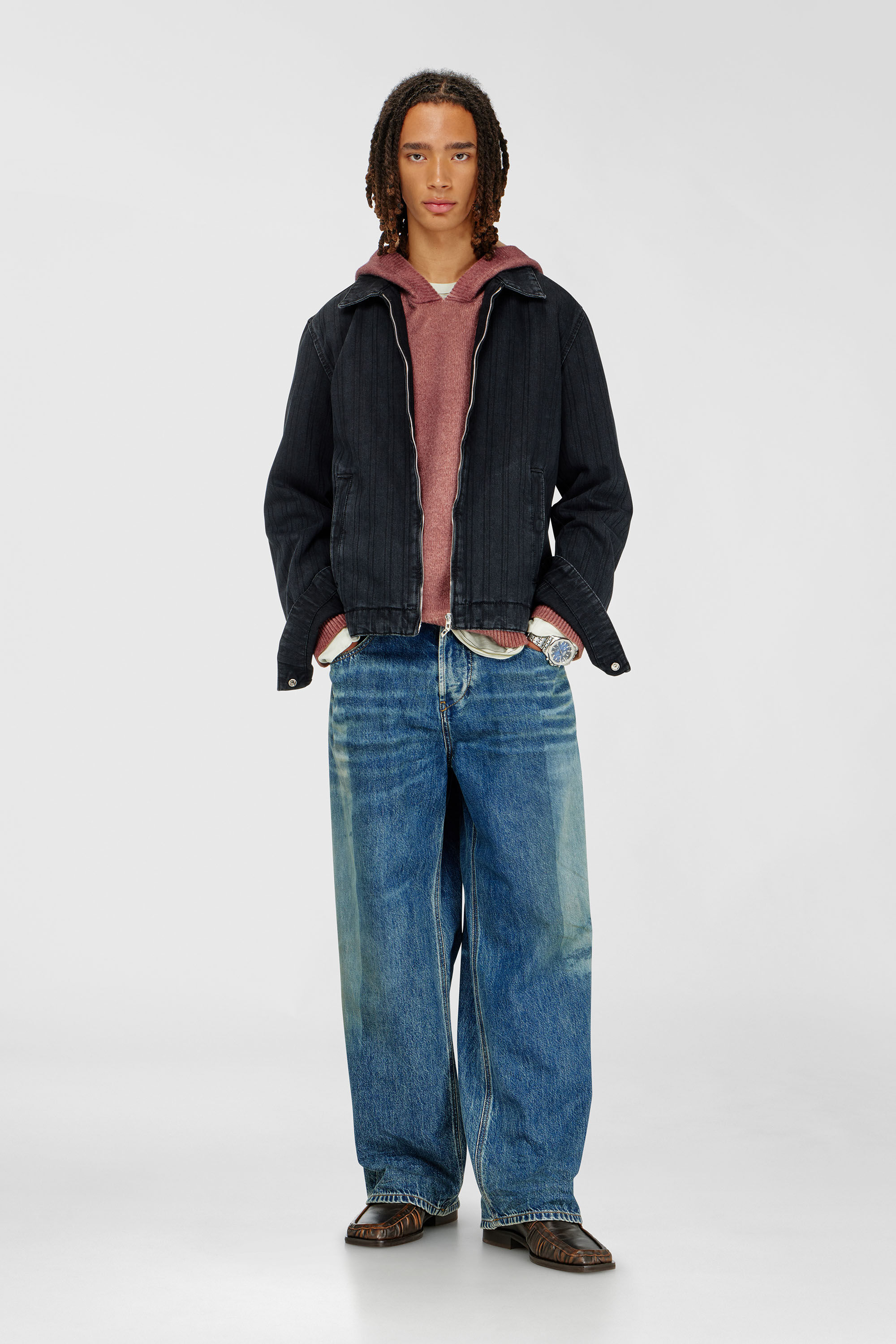 Diesel - D-ROHE, Chaqueta de denim a rayas finas Hombre in Negro - 1