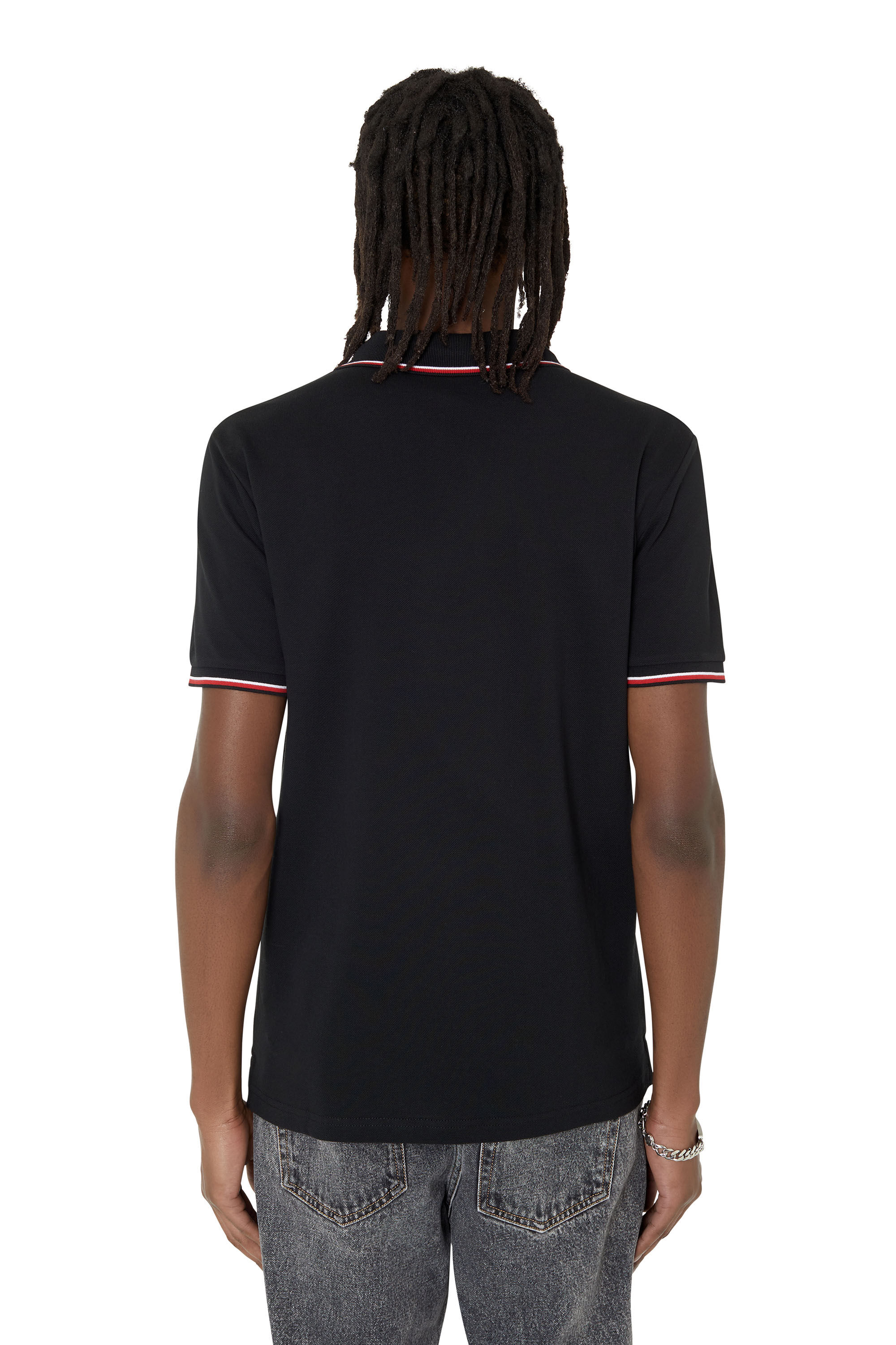 Diesel - T-SMITH-D, Man Polo shirt with striped trims in Black - Image 4