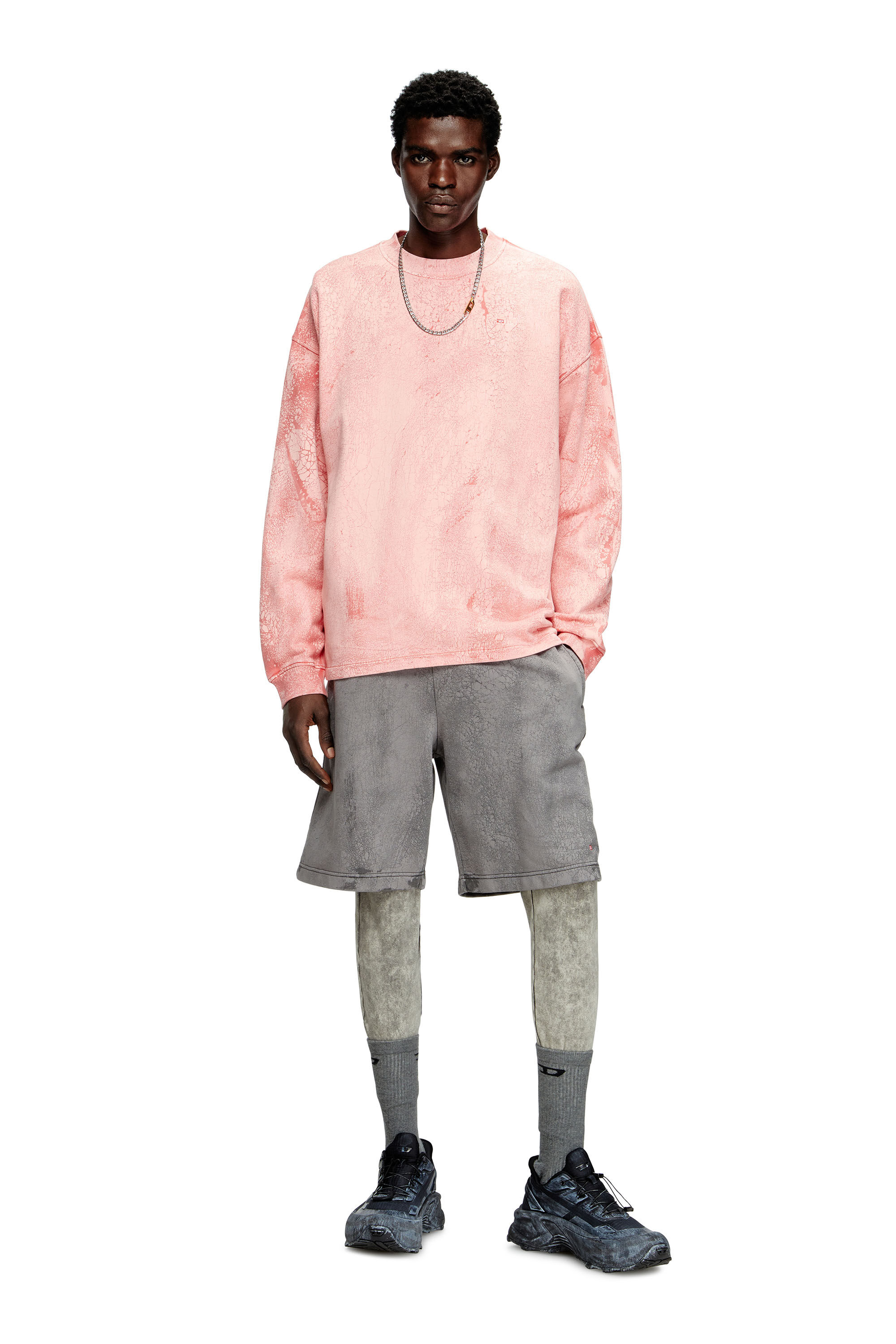 Diesel - S-BAXT-T1, Sudadera con efecto agrietado y logotipo micro Hombre in Rosa - 1