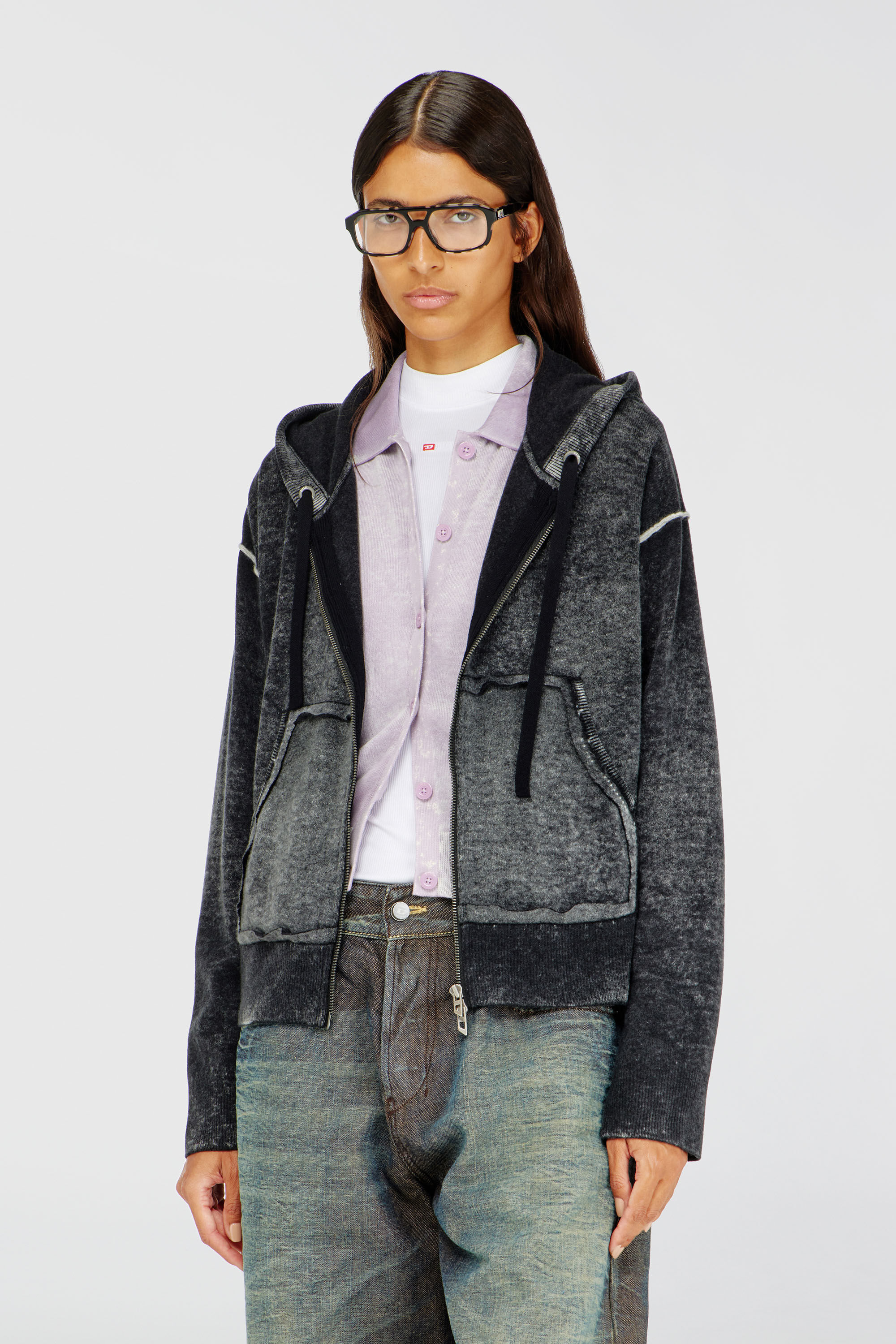 Diesel - M-HERMINE, C&aacute;rdigan con capucha de lana con estampado inverso Mujer in Multicolor - 3