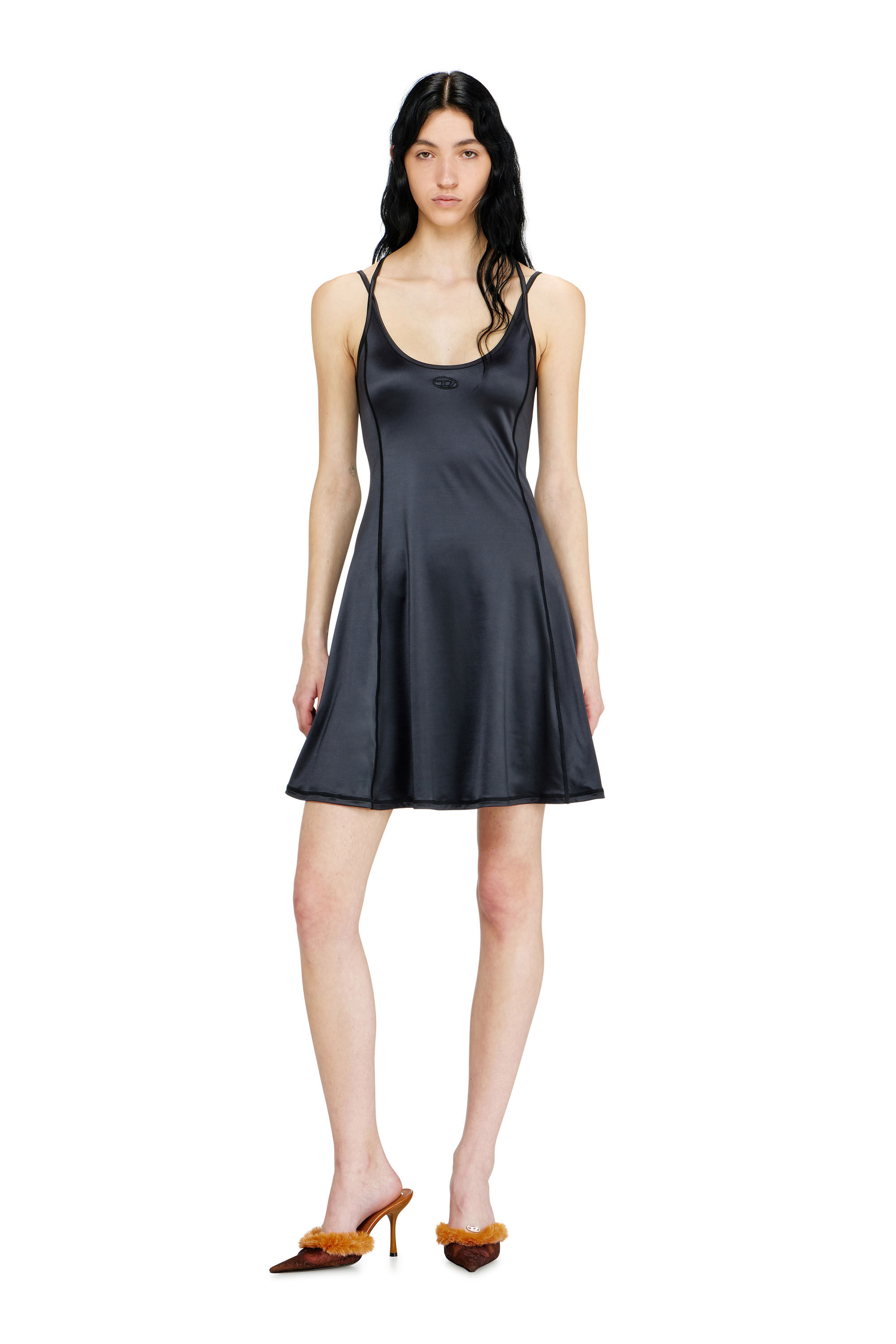 Diesel - D-IMMY, Vestido mini fluido con tirantes dobles Mujer in Negro - 3