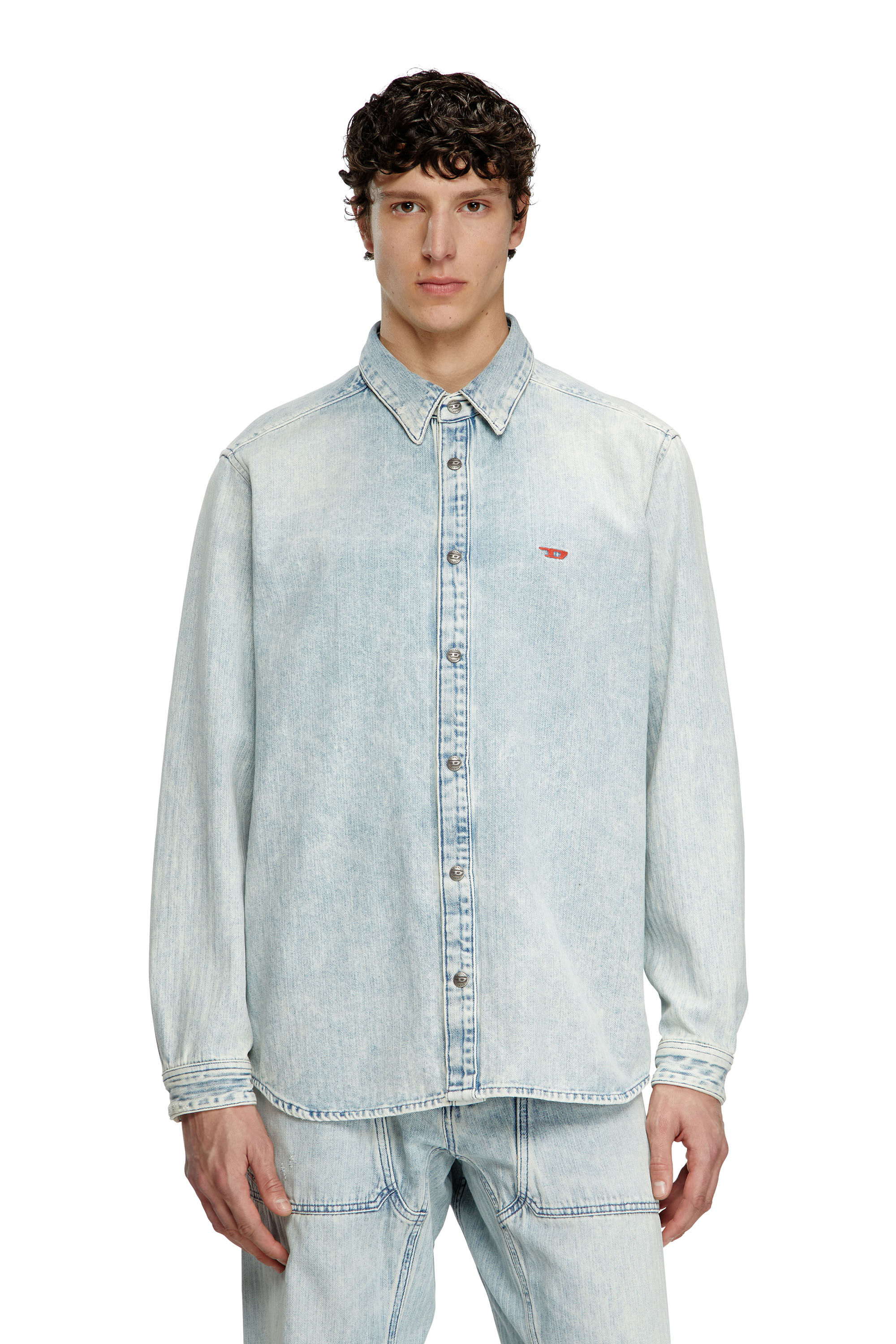 Diesel - D-SIMPLY, Camisa de denim en espiga Hombre in Azul marino - 3