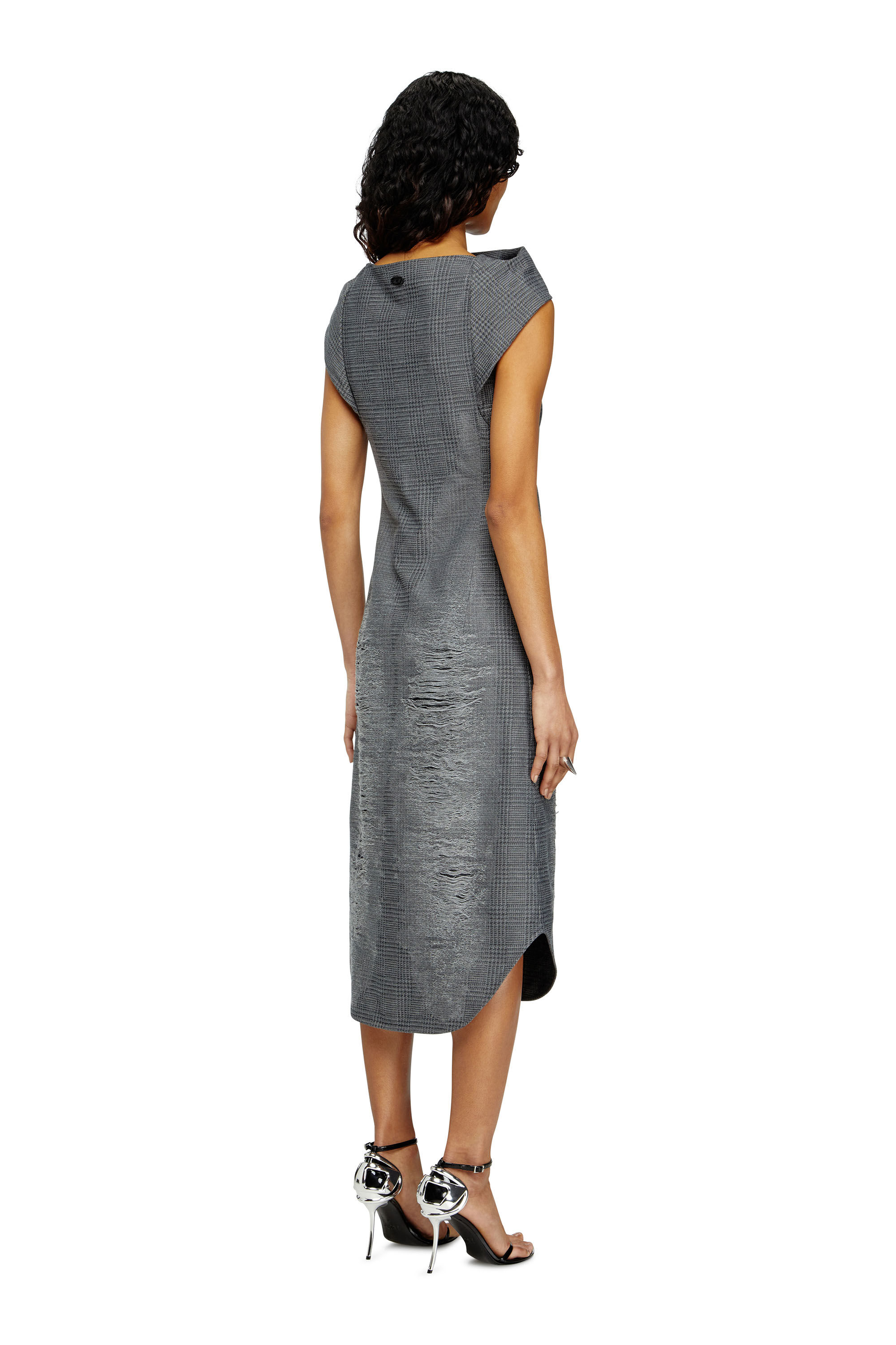 Diesel - D-MAUVE, Vestido midi de tejido príncipe de Gales con efecto desgastado Mujer in Gris - 4