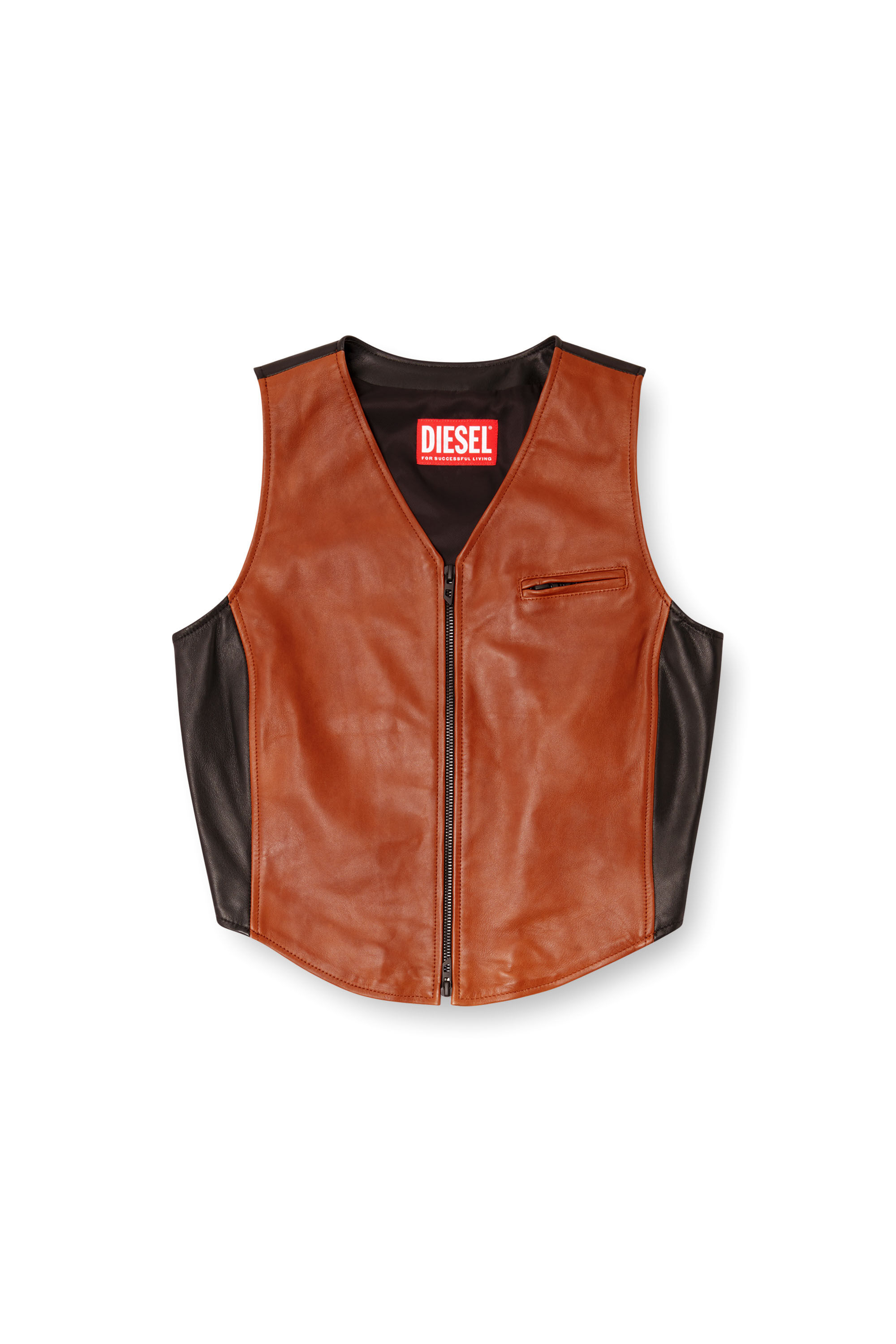 Diesel - L-USTRA, Chaleco de cuero recortado con bloques de color Mujer in Multicolor - 2