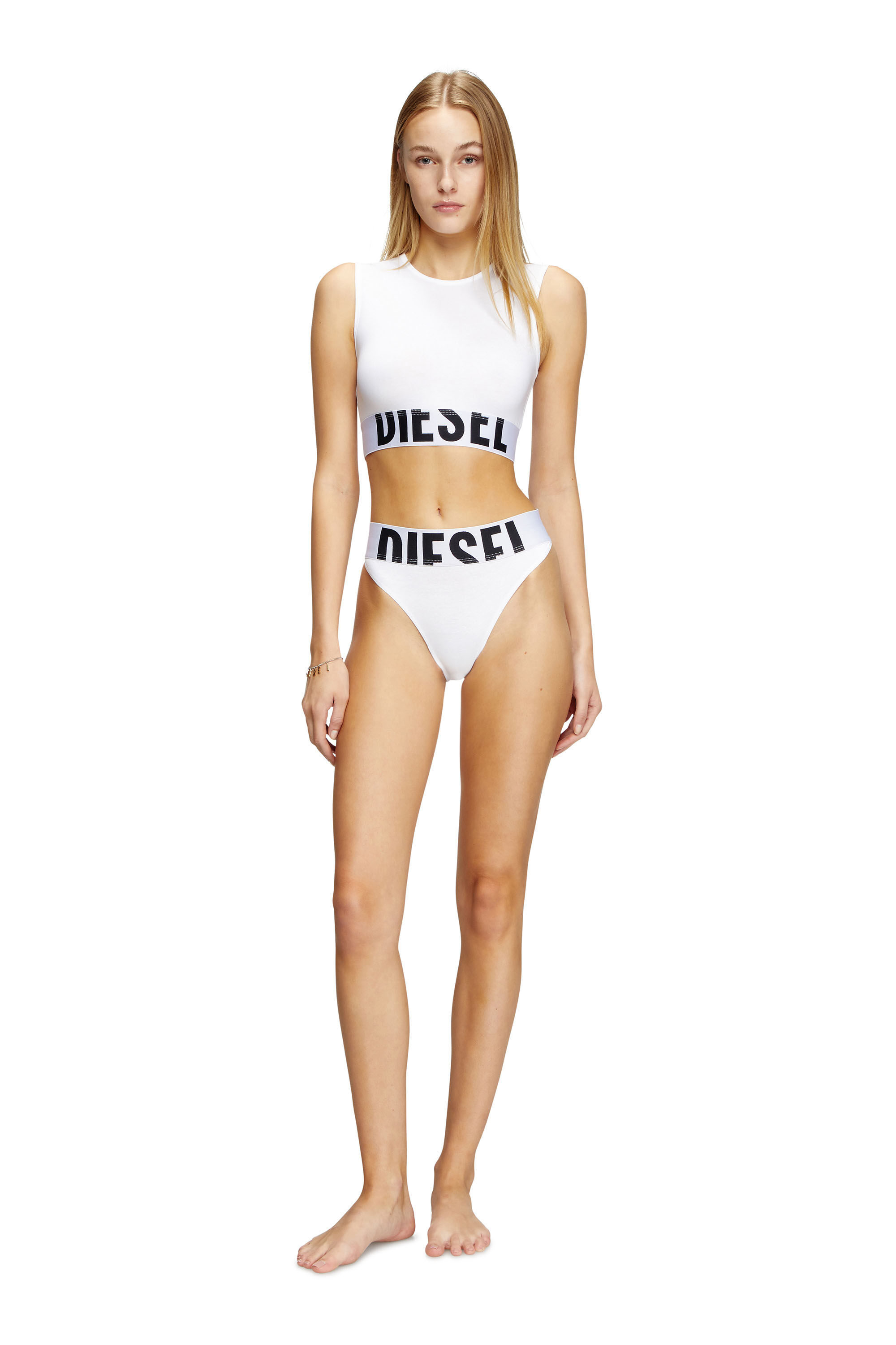 Diesel - ADA-D-POP, Camiseta con tirantes recortada con logotipo recortado Mujer in Blanco - 1