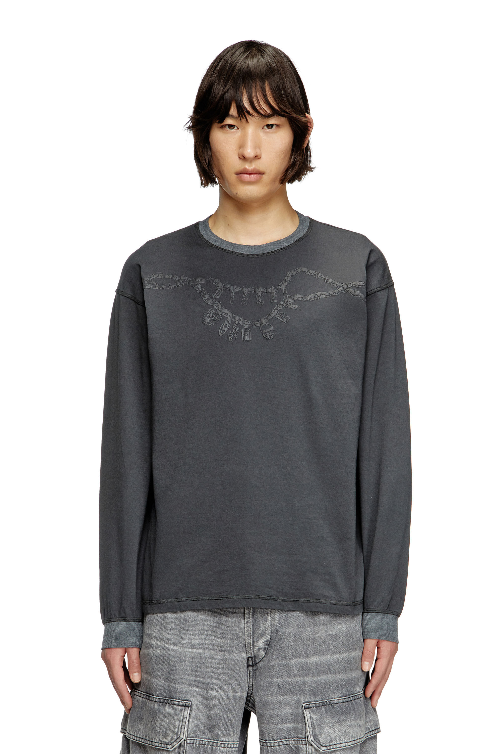 Diesel - T-BOXT-LS-HOSHI, Camiseta de manga larga con estampado de collar con colgante Unisex in Gris - 3