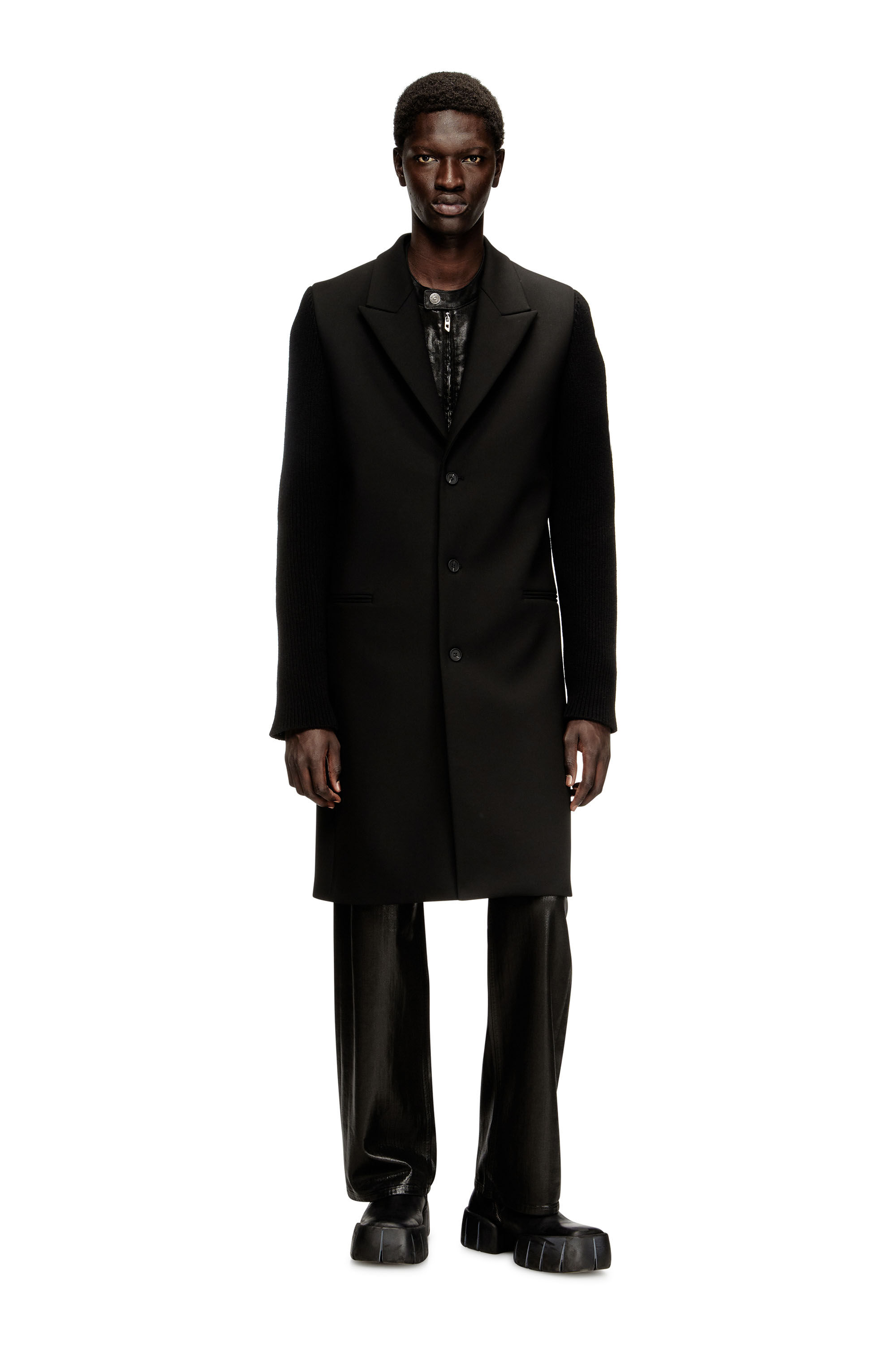 Diesel - W-YARD, Abrigo en tejido de sastrería y punto acanalado Hombre in Negro - 1