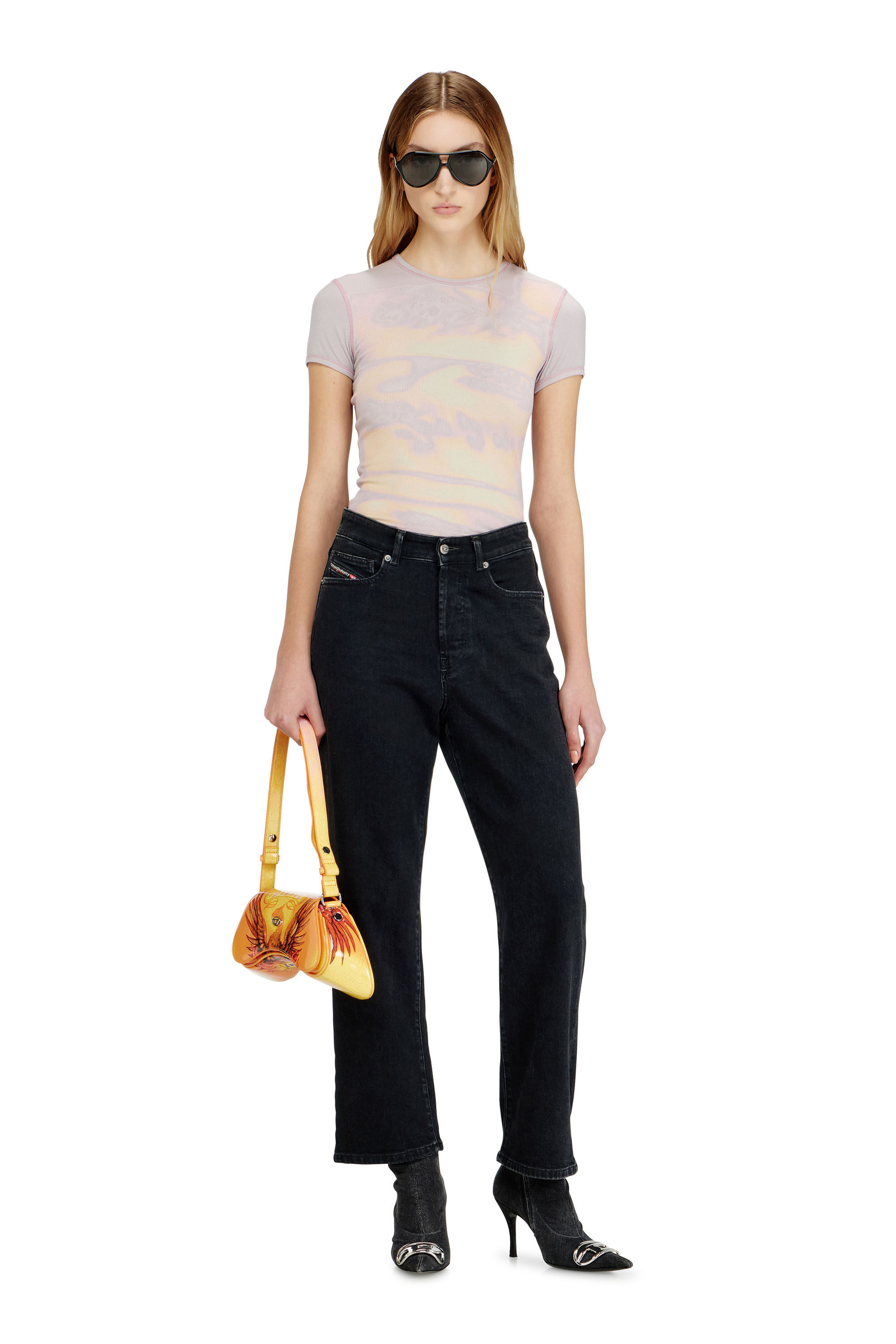 Diesel - T-ELE-LONG-AA1, Camiseta ajustada de punto con estampado gr&aacute;fico Mujer in ToBeDefined - 1