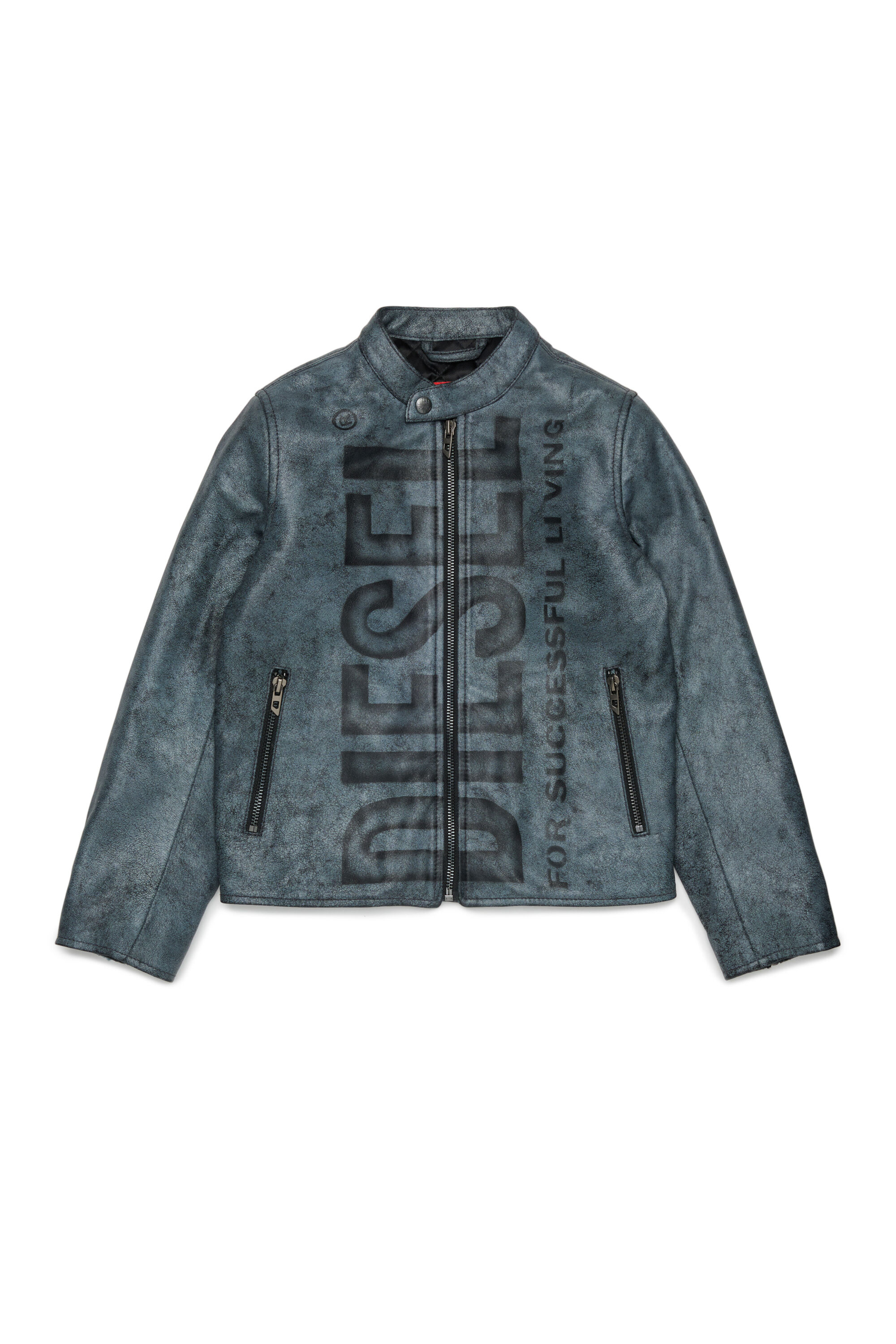 Diesel - JLEVERT, Chaqueta biker de piel con maxi logo Hombre in Negro - 1