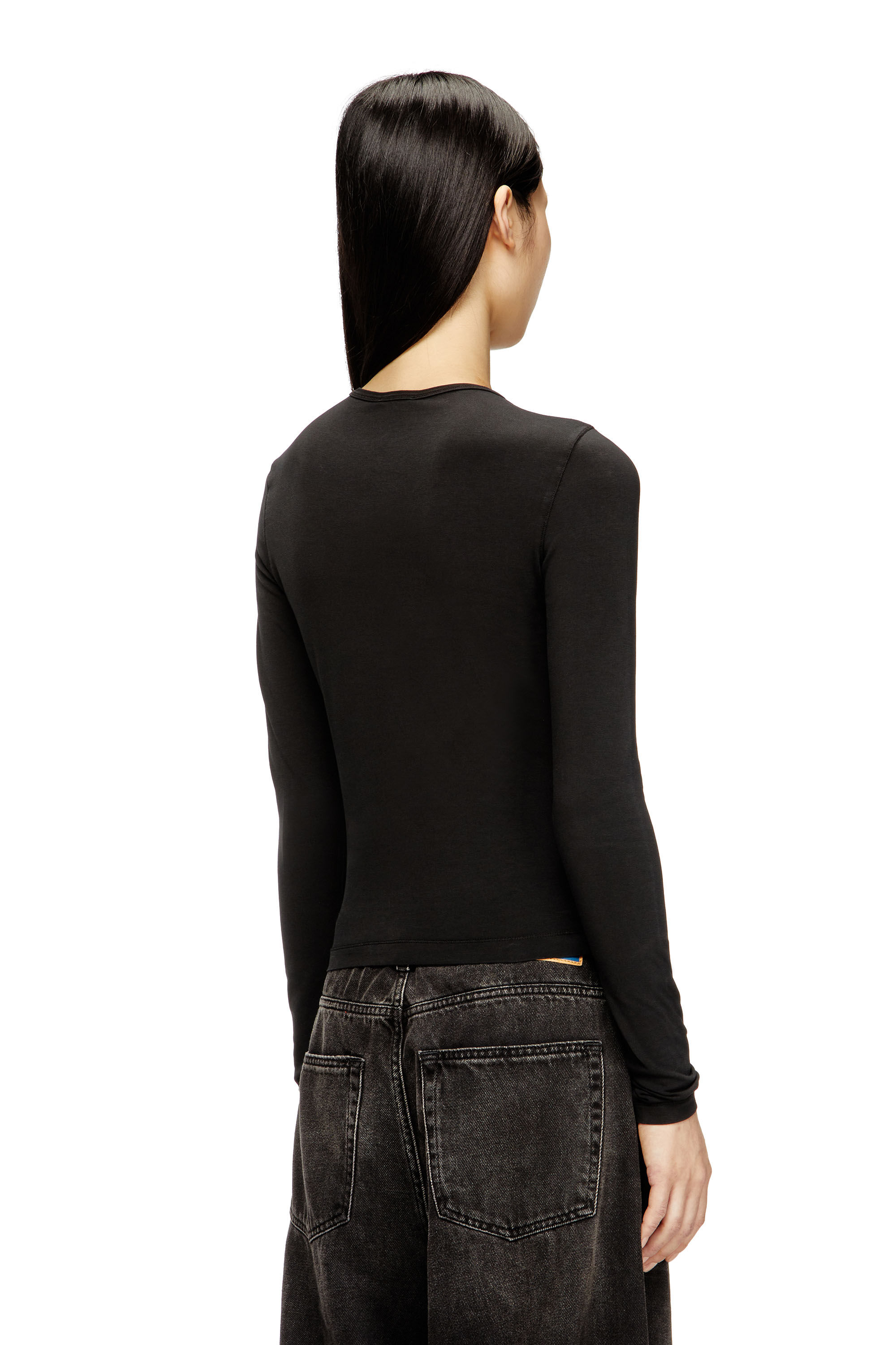 Diesel - T-UNCUTIESLONG-LS-OD, Jersey de algodón con logotipo Oval D Mujer in ToBeDefined - 4