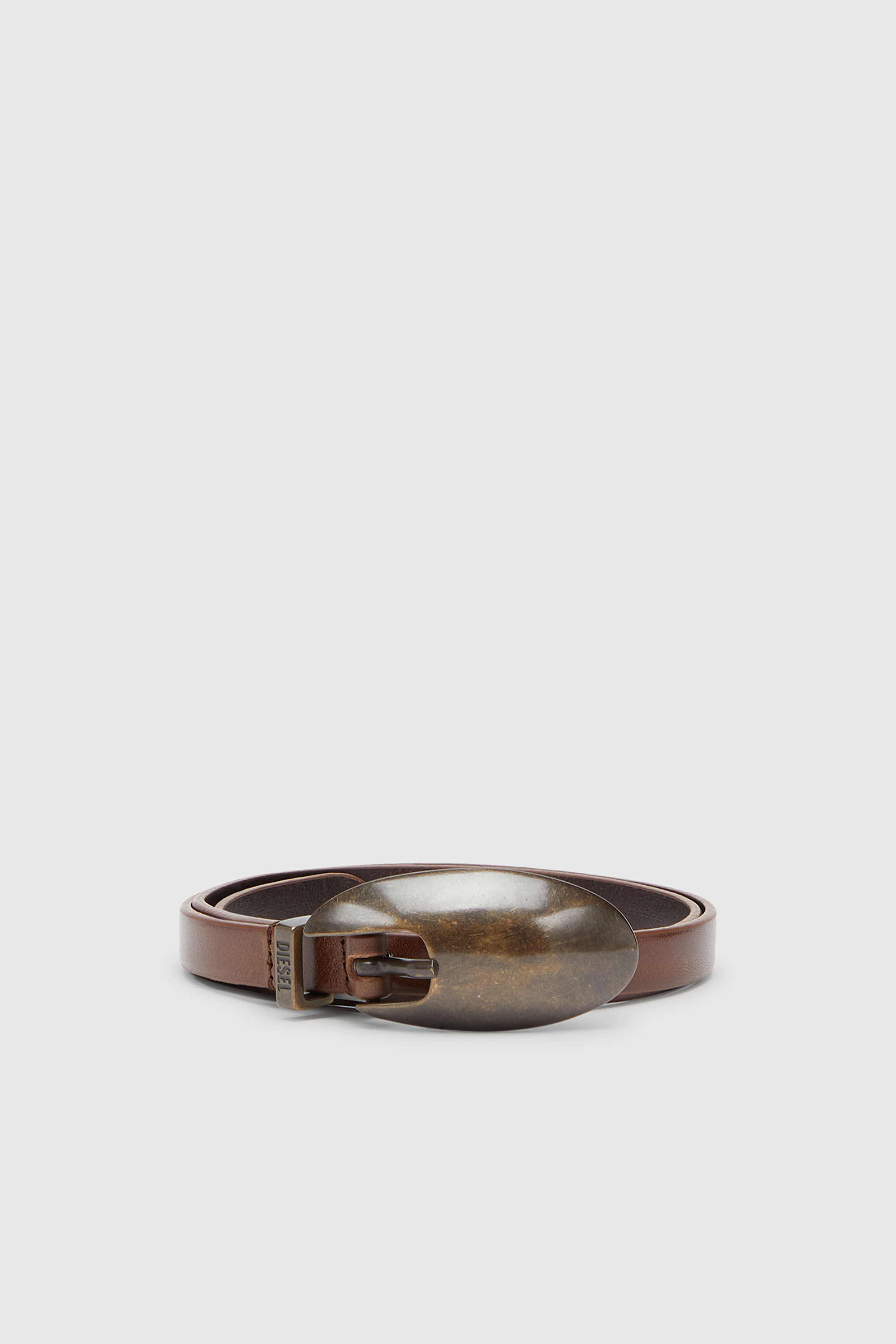 Diesel - B-ROP 15, Cintur&oacute;n 1.5 cm fino de cuero con hebilla escult&oacute;rica Mujer in Marr&oacute;n - 1