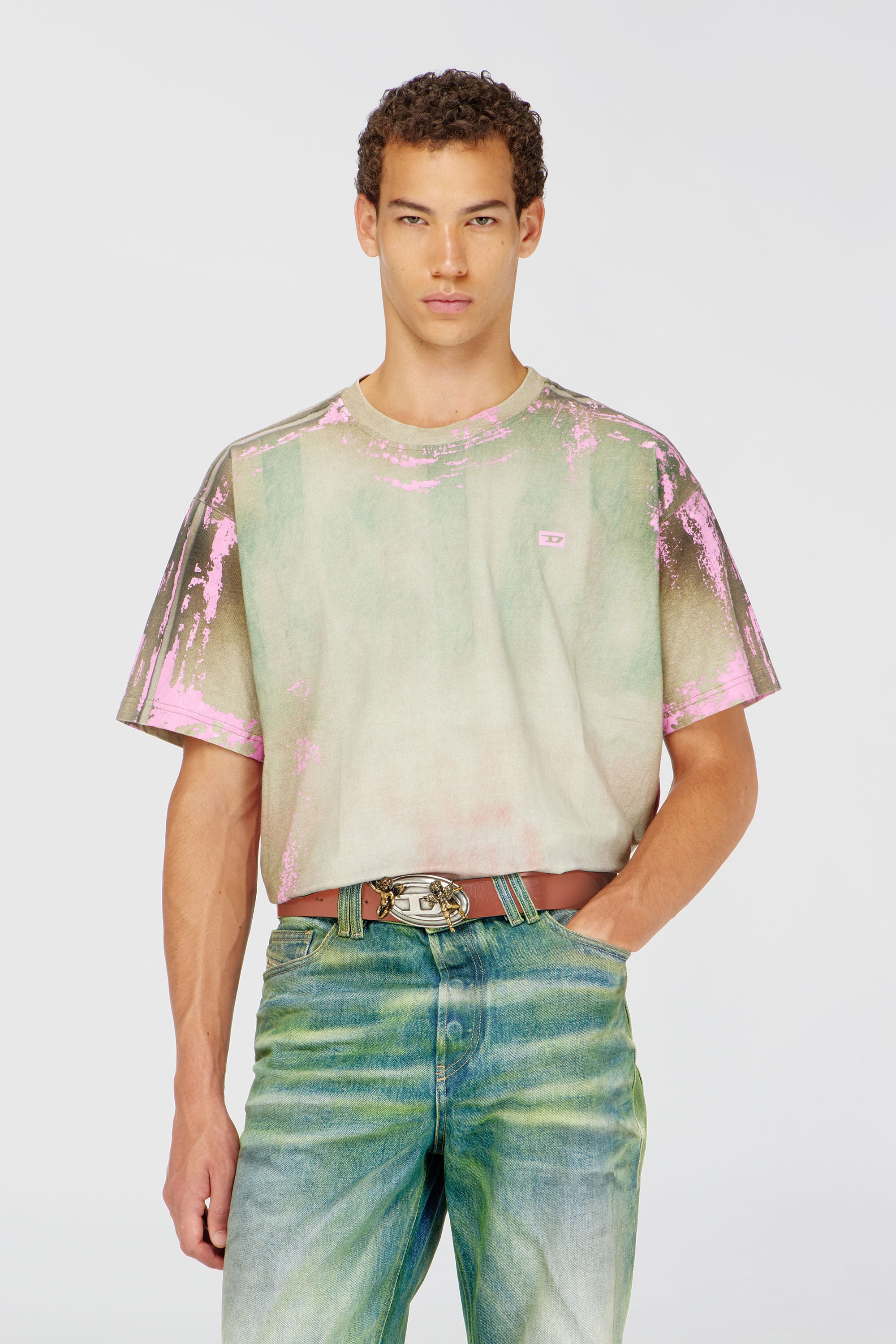 Diesel - T-FILMY-SHO, Camiseta de punto efecto cuero agrietado Hombre in Multicolor - 3