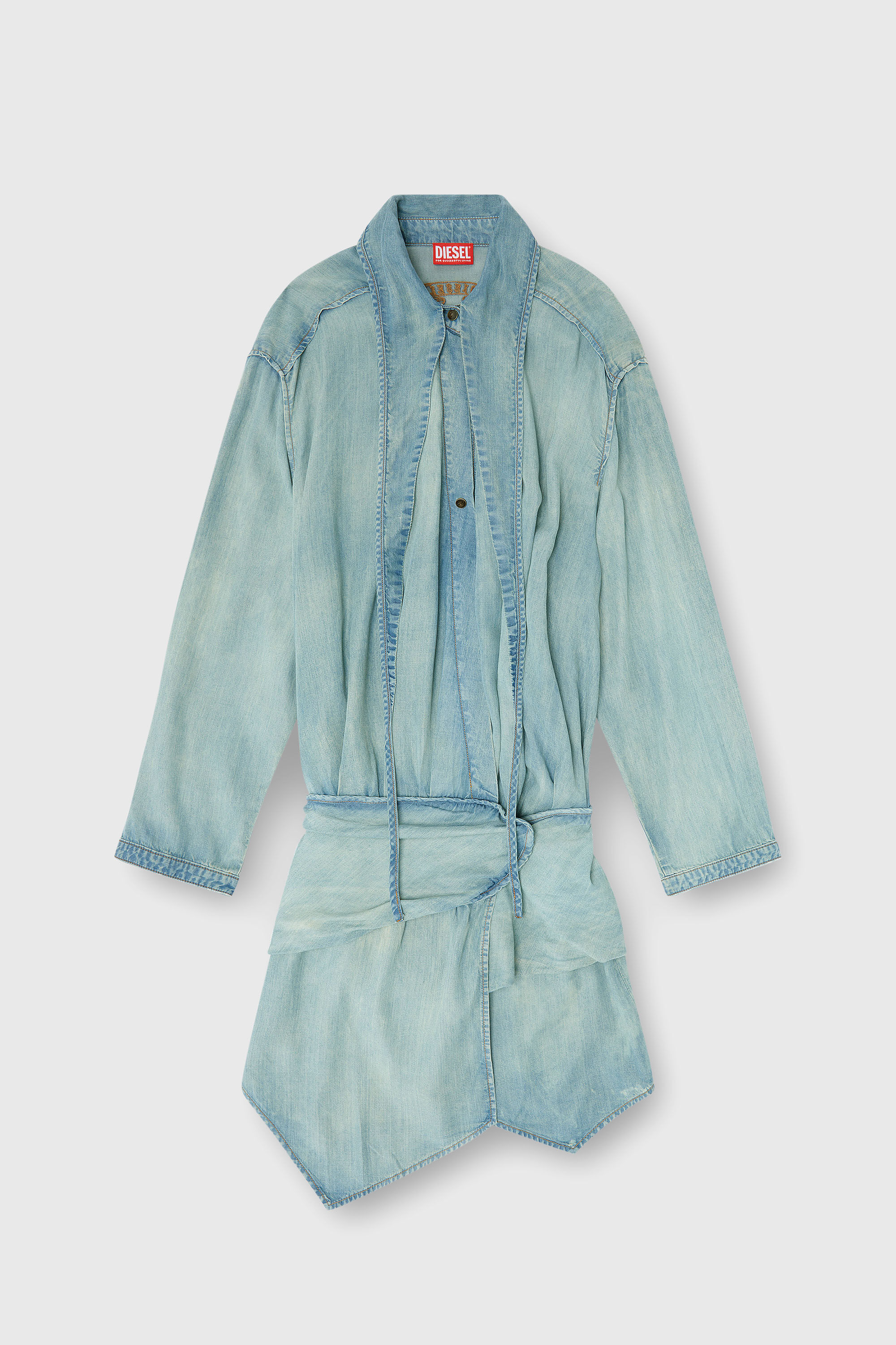 Diesel - DE-TILORA-S, Vestido camisero denim oversized con drapeado Mujer in Azul marino - 2