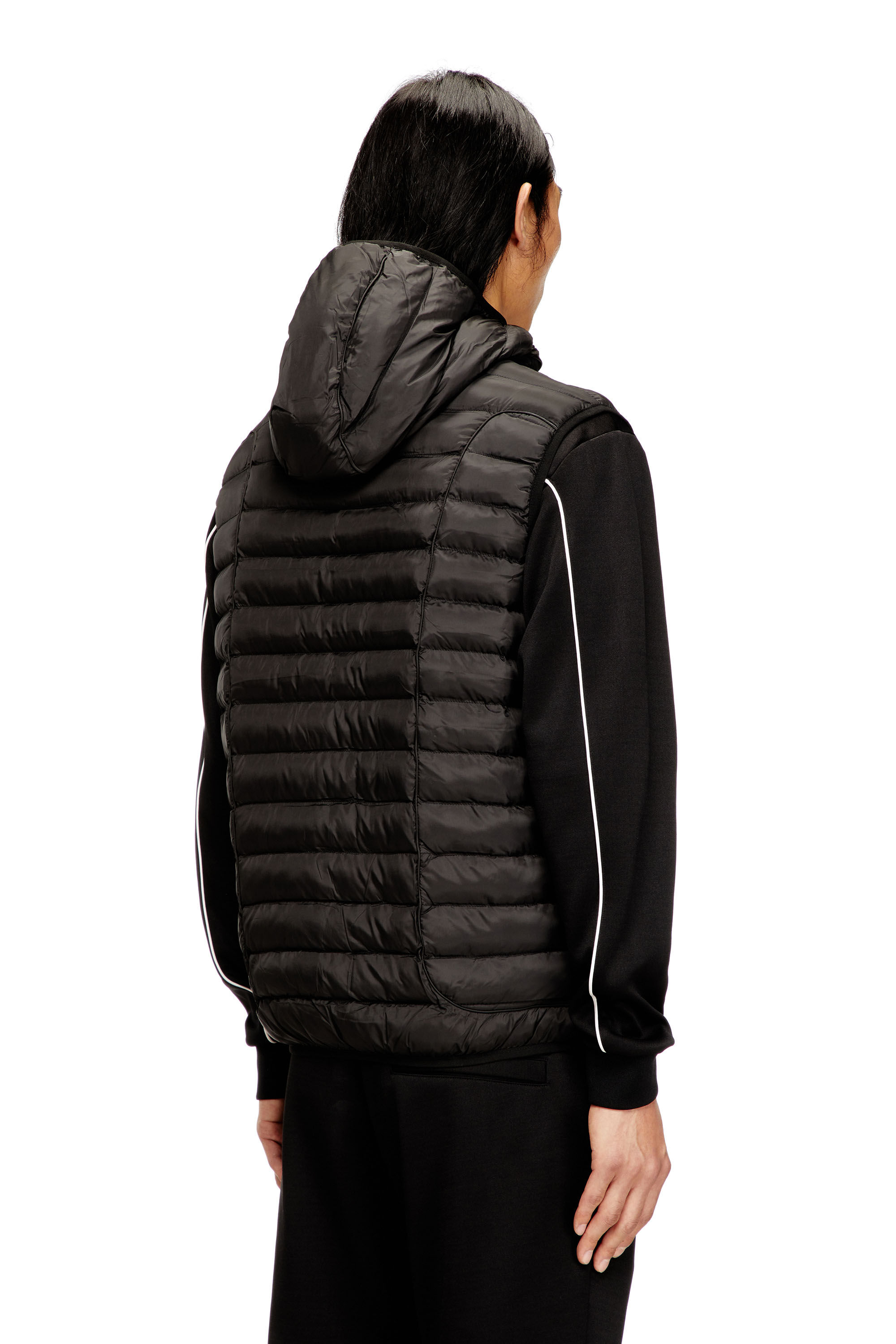 Diesel - W-TEMPLE, Chaleco puffer con capucha en nailon ligero Hombre in Negro - 4