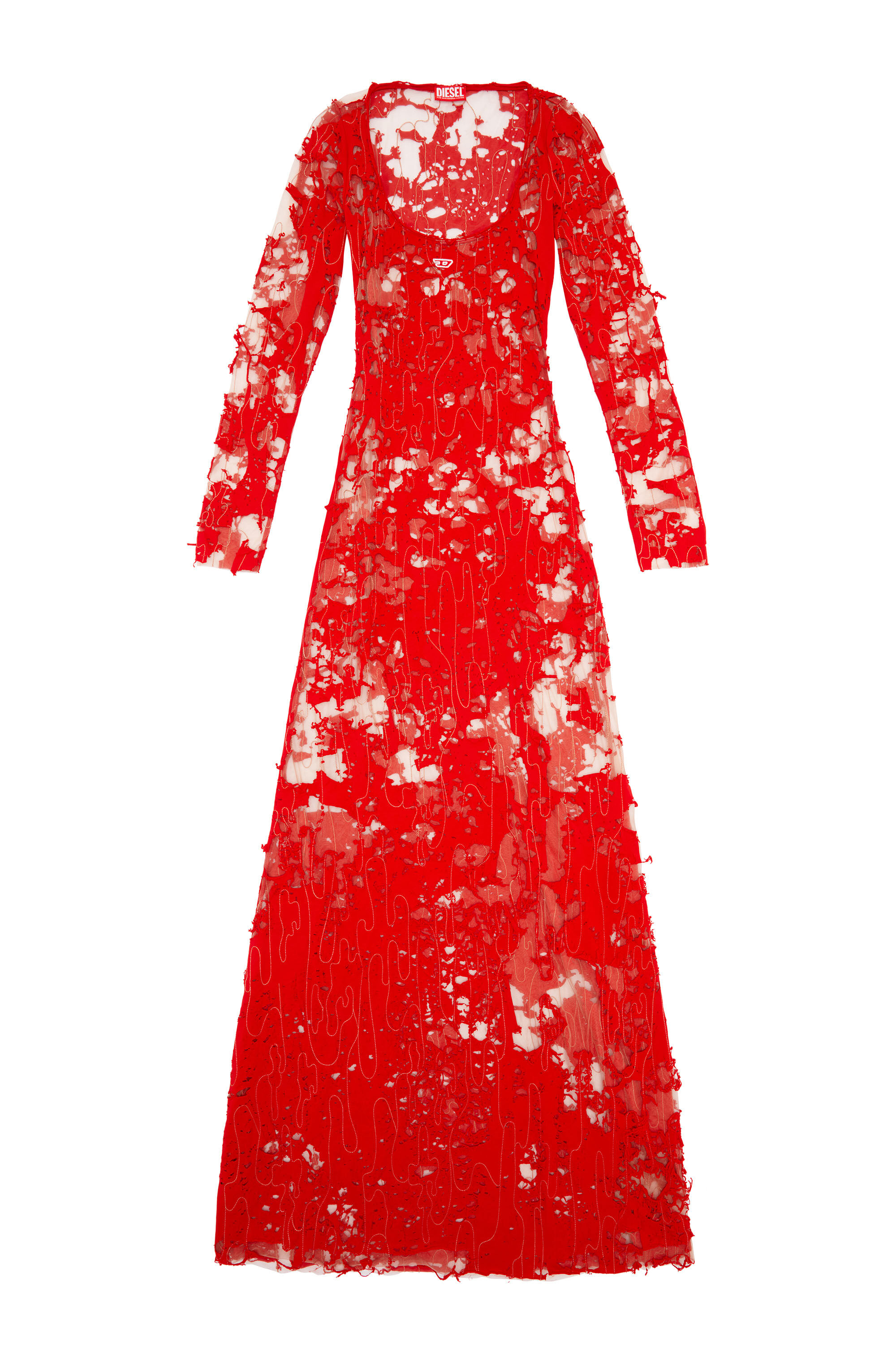Diesel - D-LEA, Woman Long devoré dress in tulle and jersey in Red - Image 2