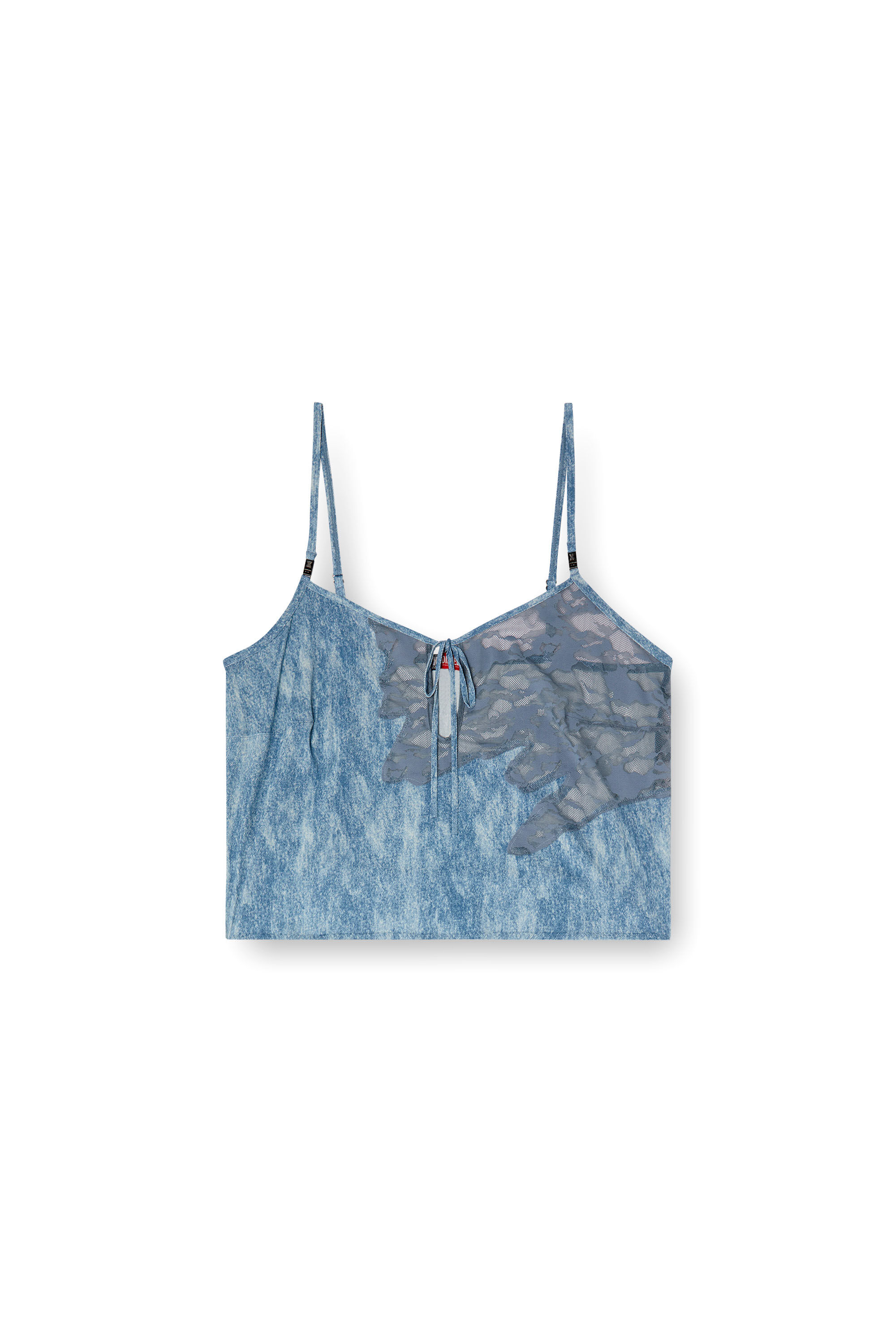 Diesel - C-LACE-SLEEP-CAMI, Top cami para dormir de microfibra y encaje de camuflaje Mujer in Azul marino - 2