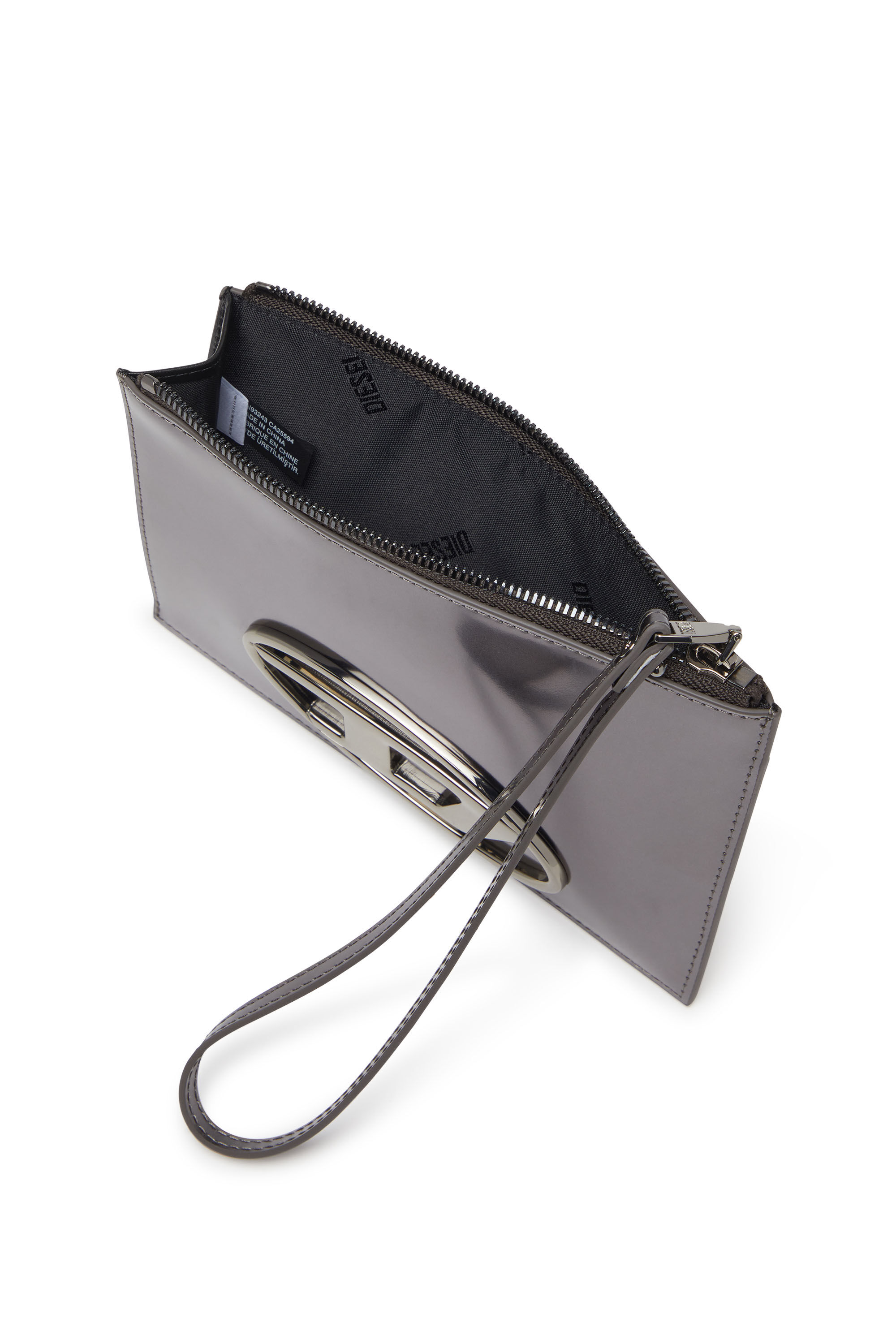 Diesel - 1DR POUCH III, Bolso de mano con cremallera de cuero espejado Unisex in Gris - 4