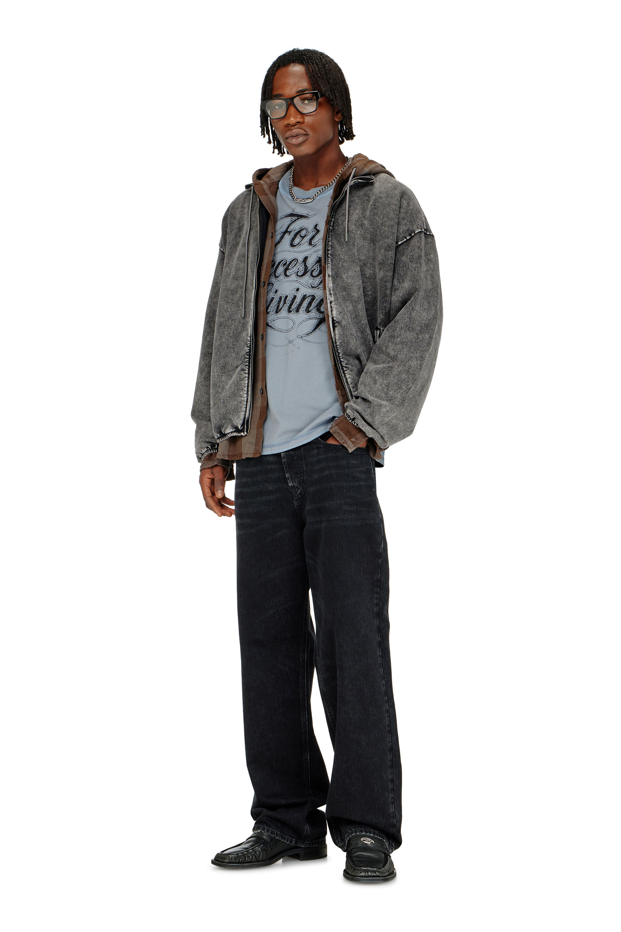 Diesel - S-CORSY, Chaqueta de felpa con efecto denim Hombre in Gris - 1