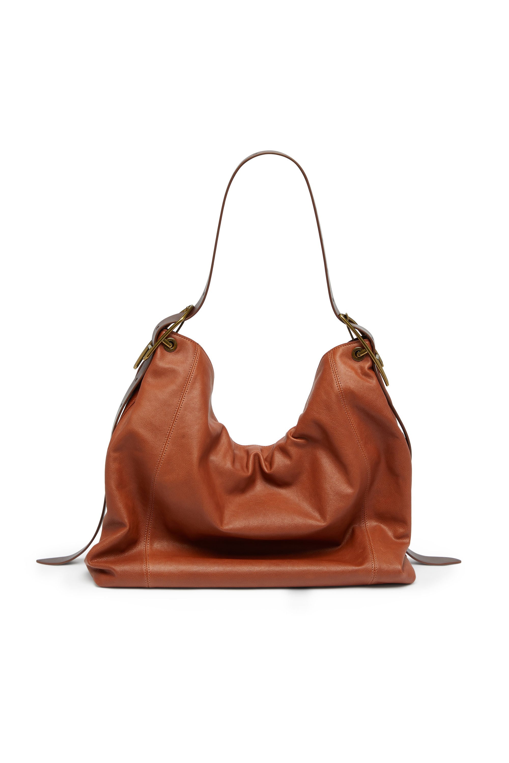 Diesel - D-LINE HOBO L, D-Line-Bolso hobo de piel brillante arrugada Mujer in Marr&oacute;n - 2