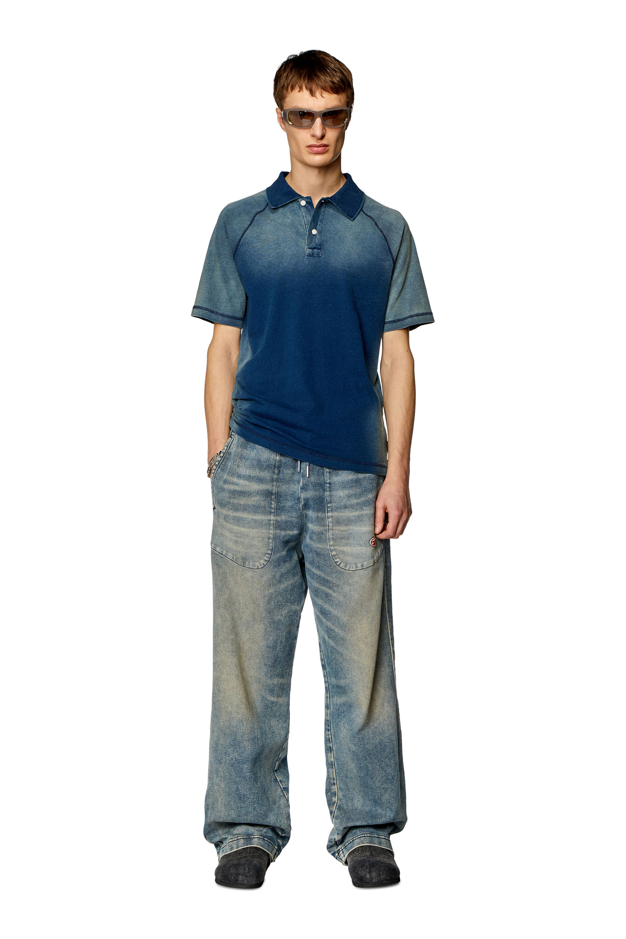 Diesel - T-RASMITH, Man Polo shirt with sun-faded effects in Blue - Image 1