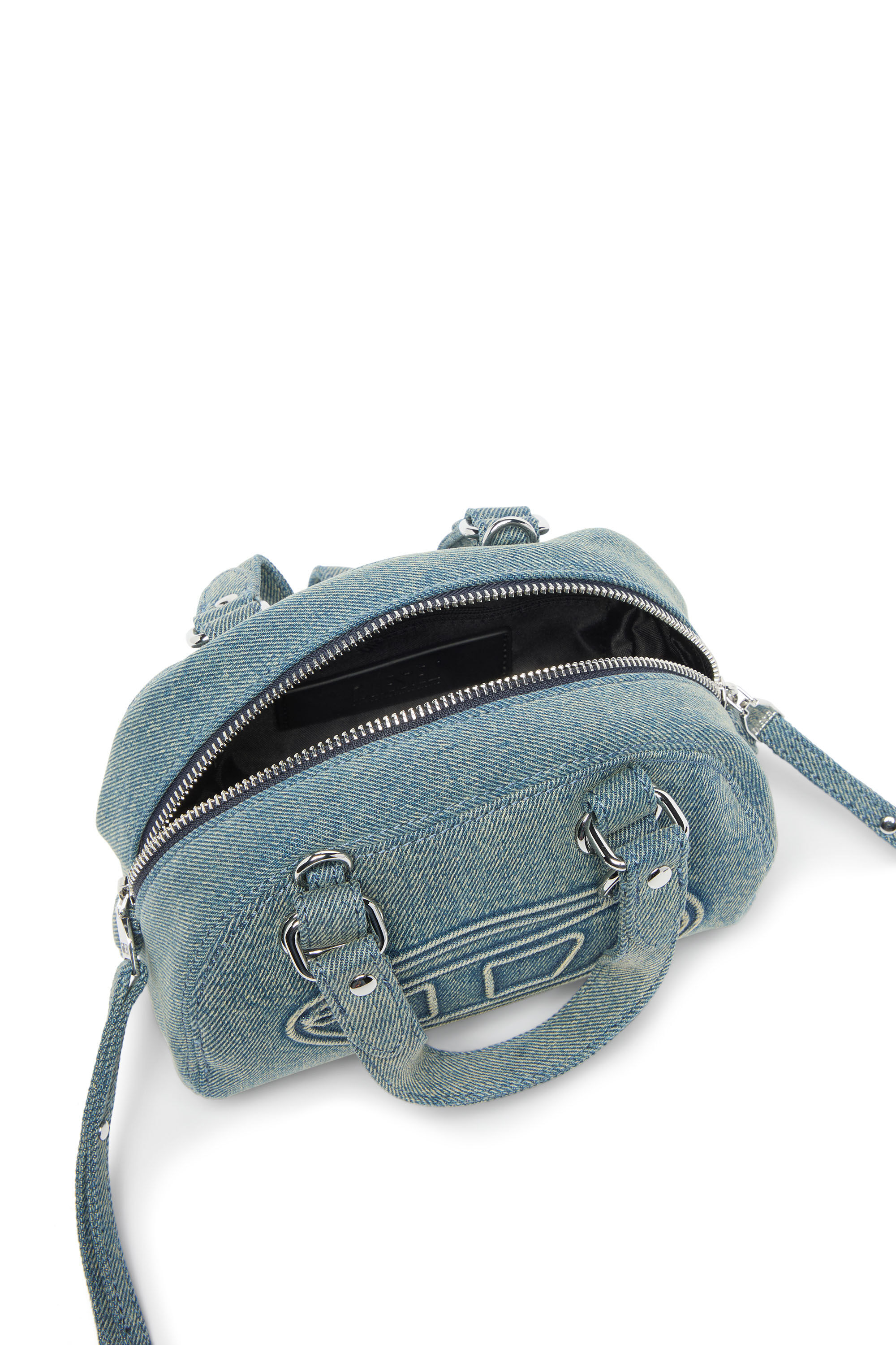 Diesel - 1DR DOME SOFT CROSSBODY, 1DR Dome-Peque&ntilde;o bolso bowling de denim con logo Oval D Unisex in Azul marino - 3