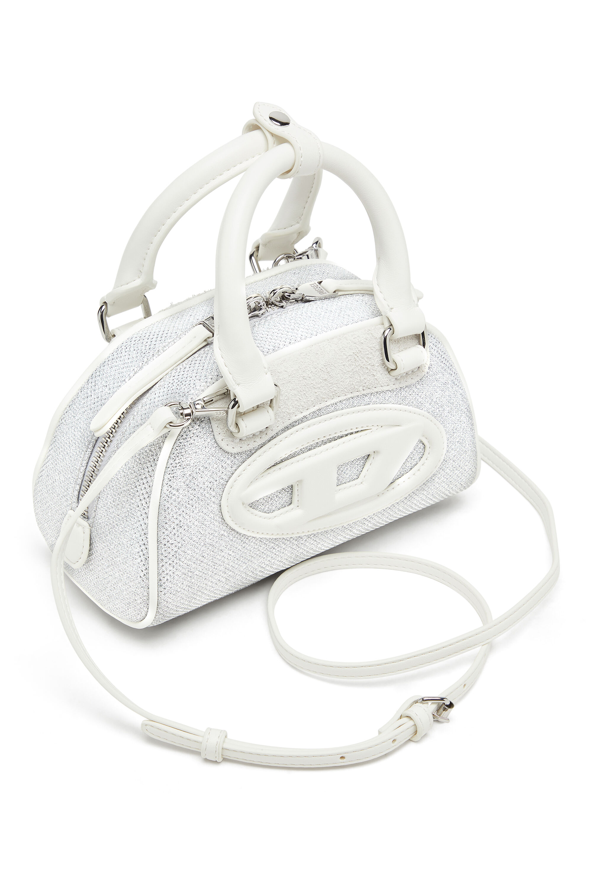 Diesel - 1DR DOME CROSSBODY, 1DR Dome-Mini bolso tipo bowling en tejido Lurex Mujer in Blanco - 5